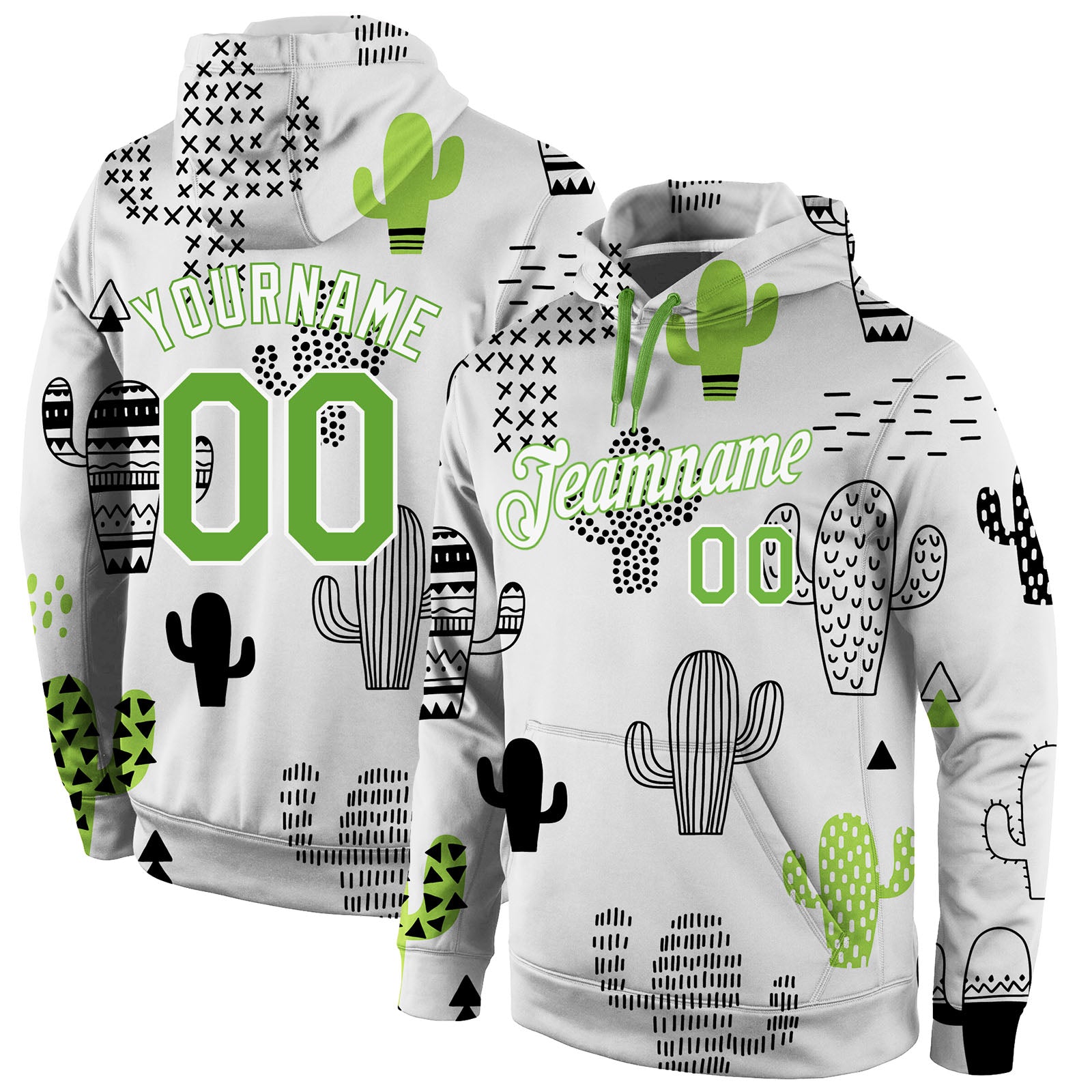 Custom Stitched Graffiti Pattern Neon Green-White 3D "Cactus" Sports Pullover Sweatshirt Hoodie