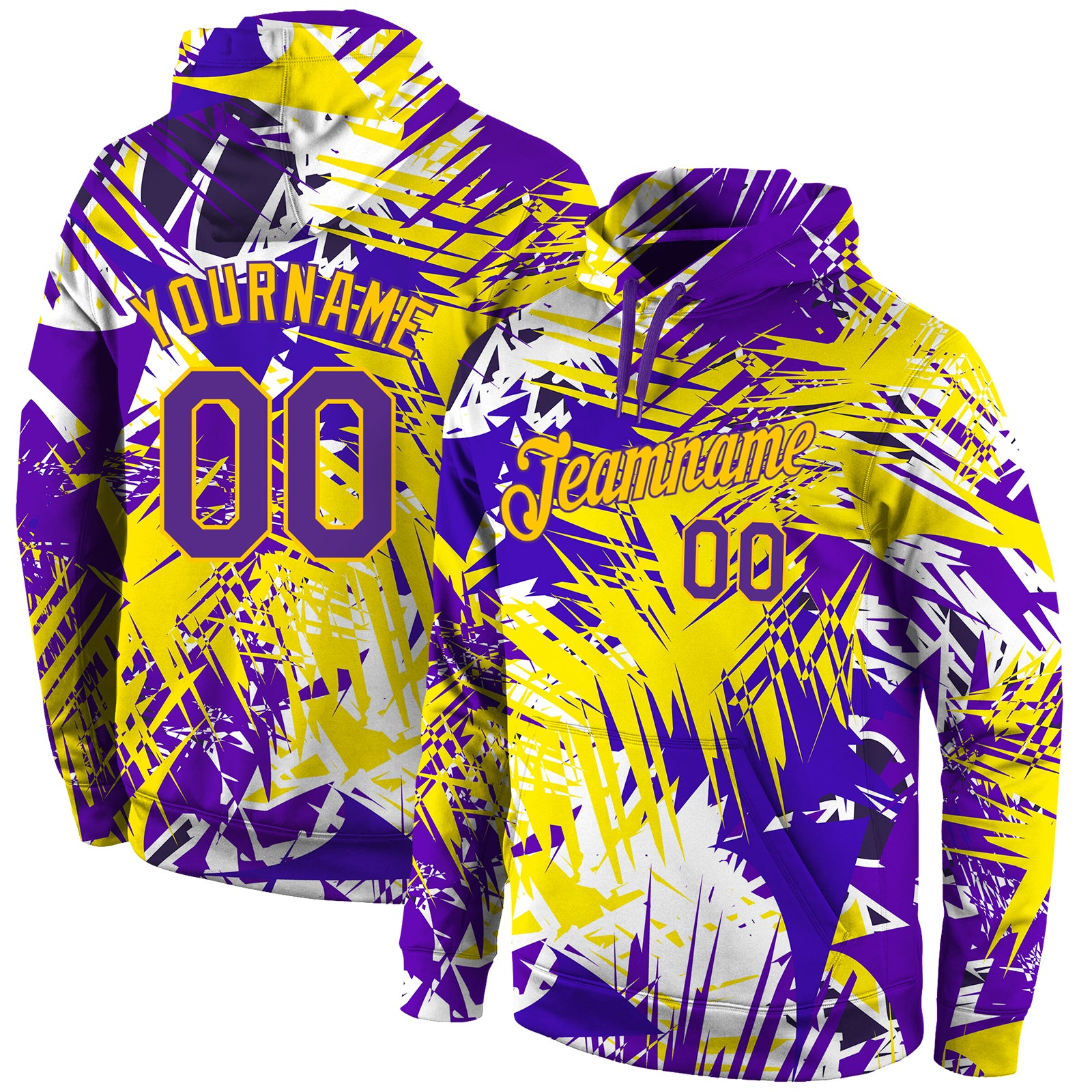 Custom Stitched Graffiti Pattern Purple-Gold 3D Sports Pullover Sweatshirt Hoodie