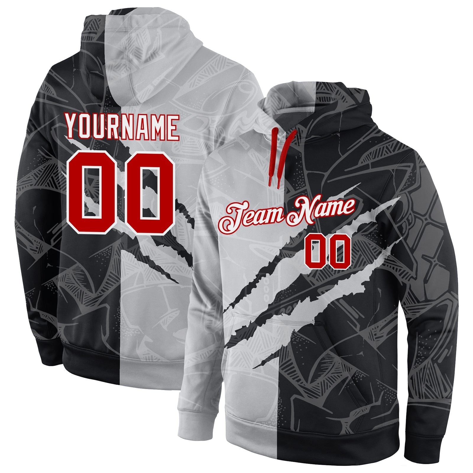 Custom Stitched Graffiti Pattern Red-White 3D Sports Pullover Sweatshirt Hoodie