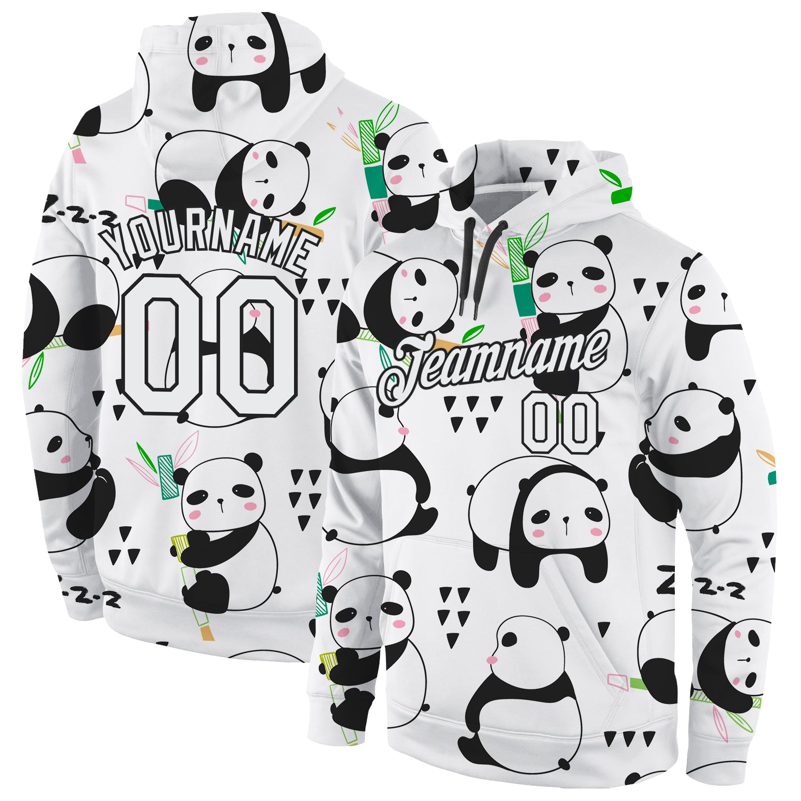 Custom Stitched Graffiti Pattern White-Black 3D "Panda" Sports Pullover Sweatshirt Hoodie