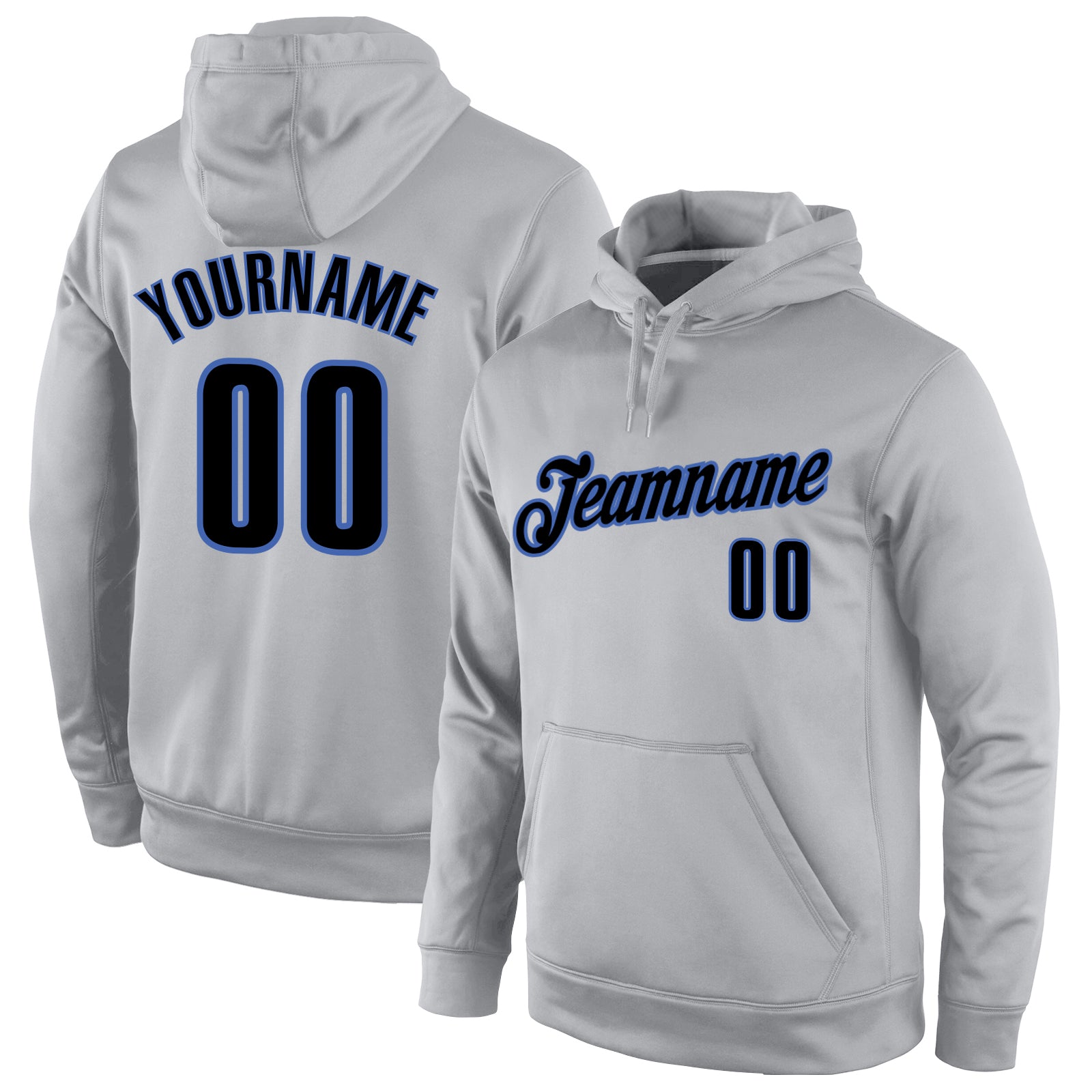 Custom Stitched Gray Black-Blue Sports Pullover Sweatshirt Hoodie