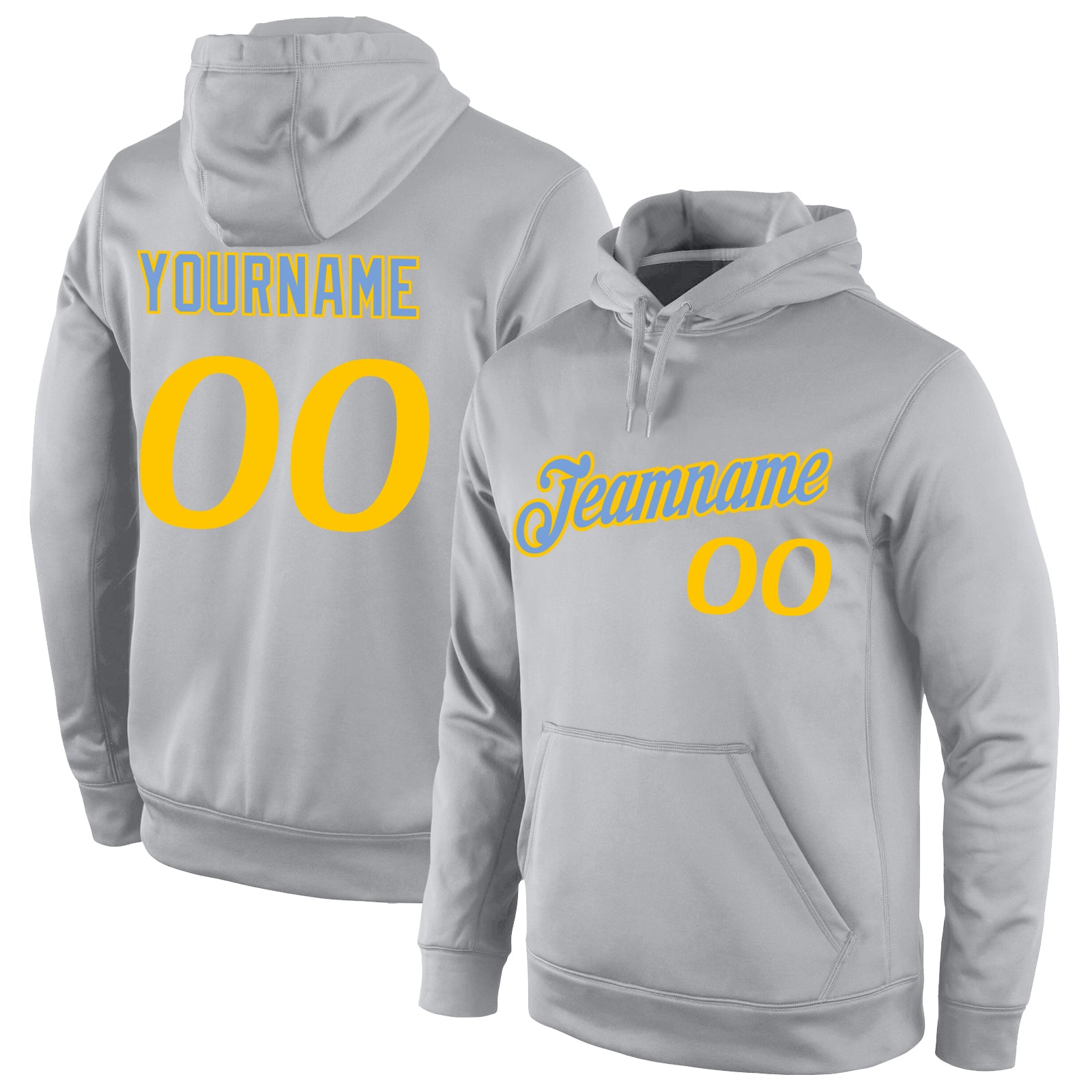 Custom Stitched Gray Gold Sports Pullover Sweatshirt Hoodie