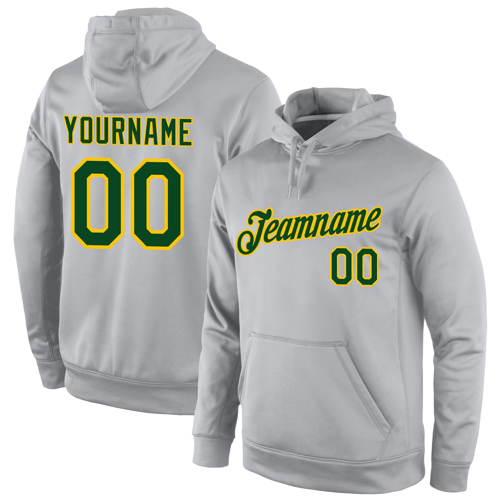 Custom Stitched Gray Green-Gold Sports Pullover Sweatshirt Hoodie