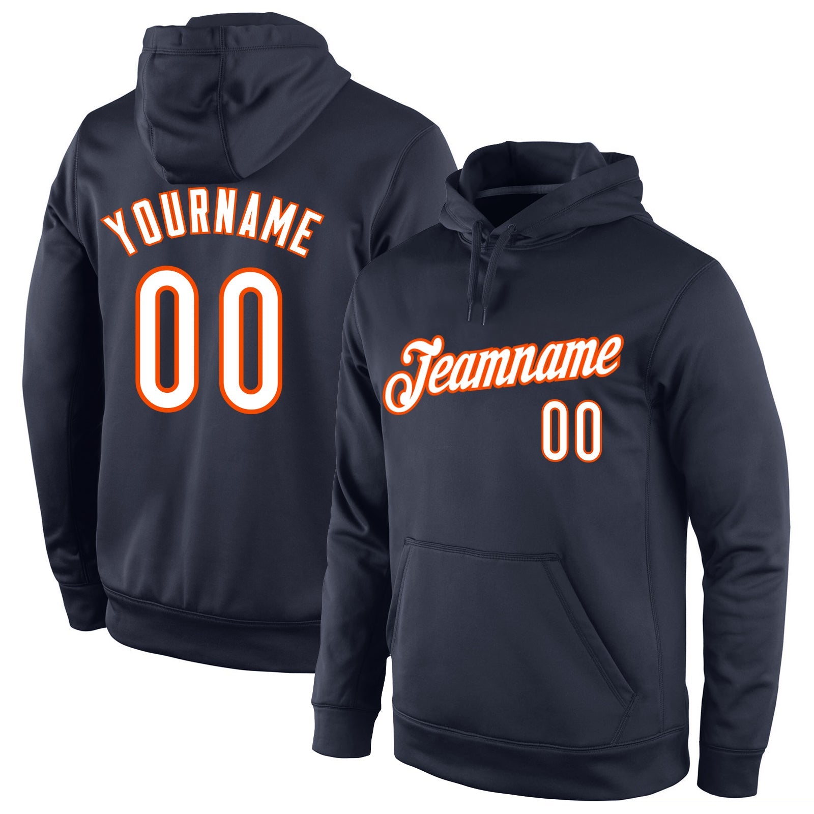 Custom Stitched Navy White-Orange Sports Pullover Sweatshirt Hoodie