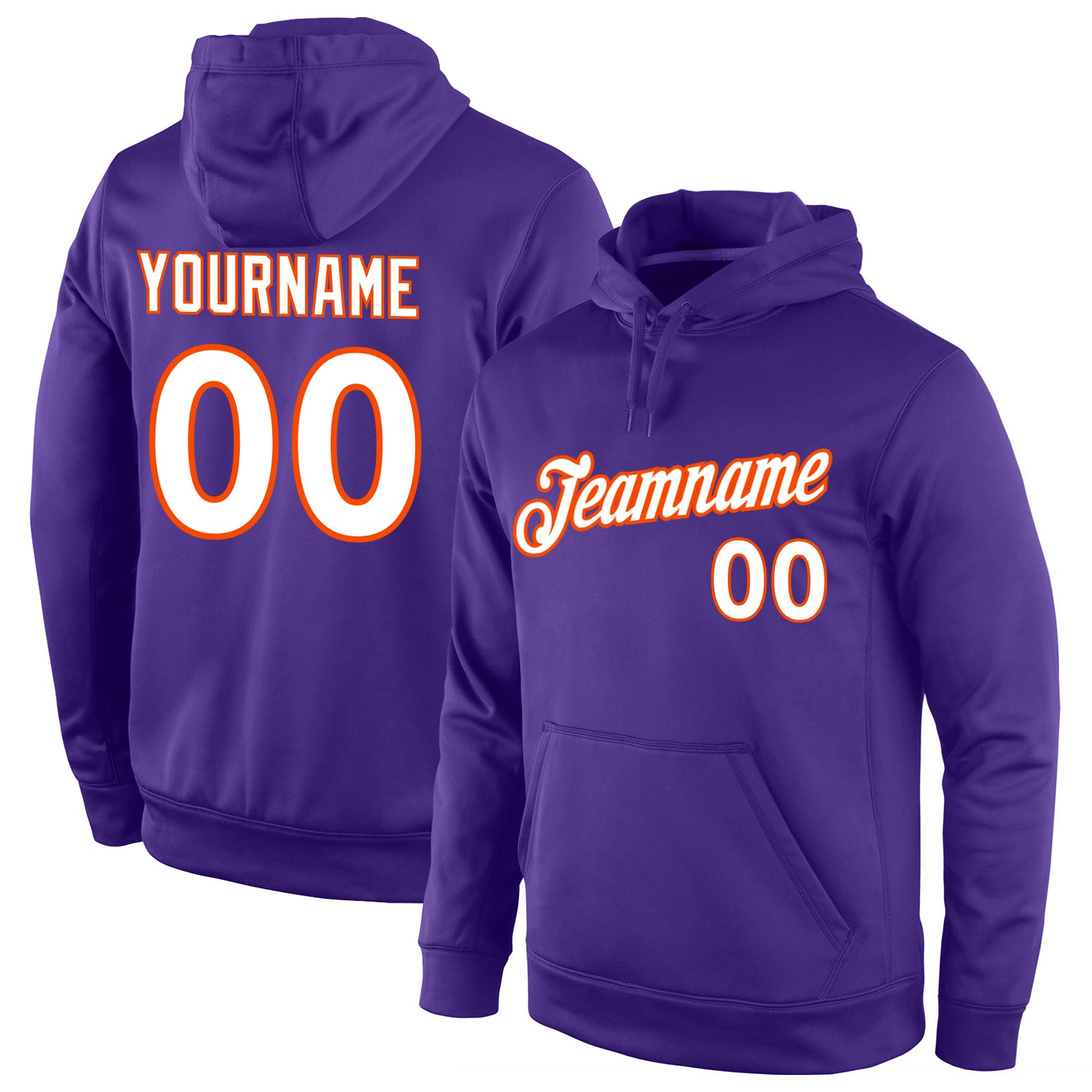 Custom Stitched Purple White-Orange Sports Pullover Sweatshirt Hoodie