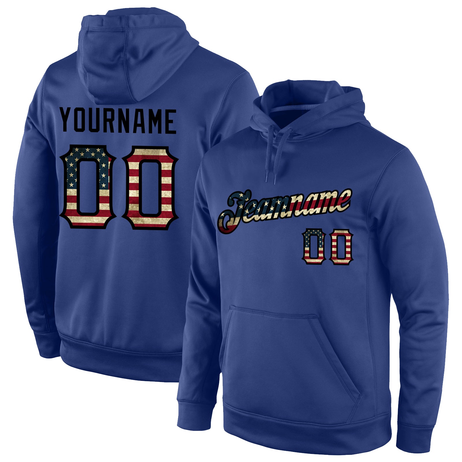 Custom Stitched Royal Vintage USA Flag-Black Sports Pullover Sweatshirt Hoodie