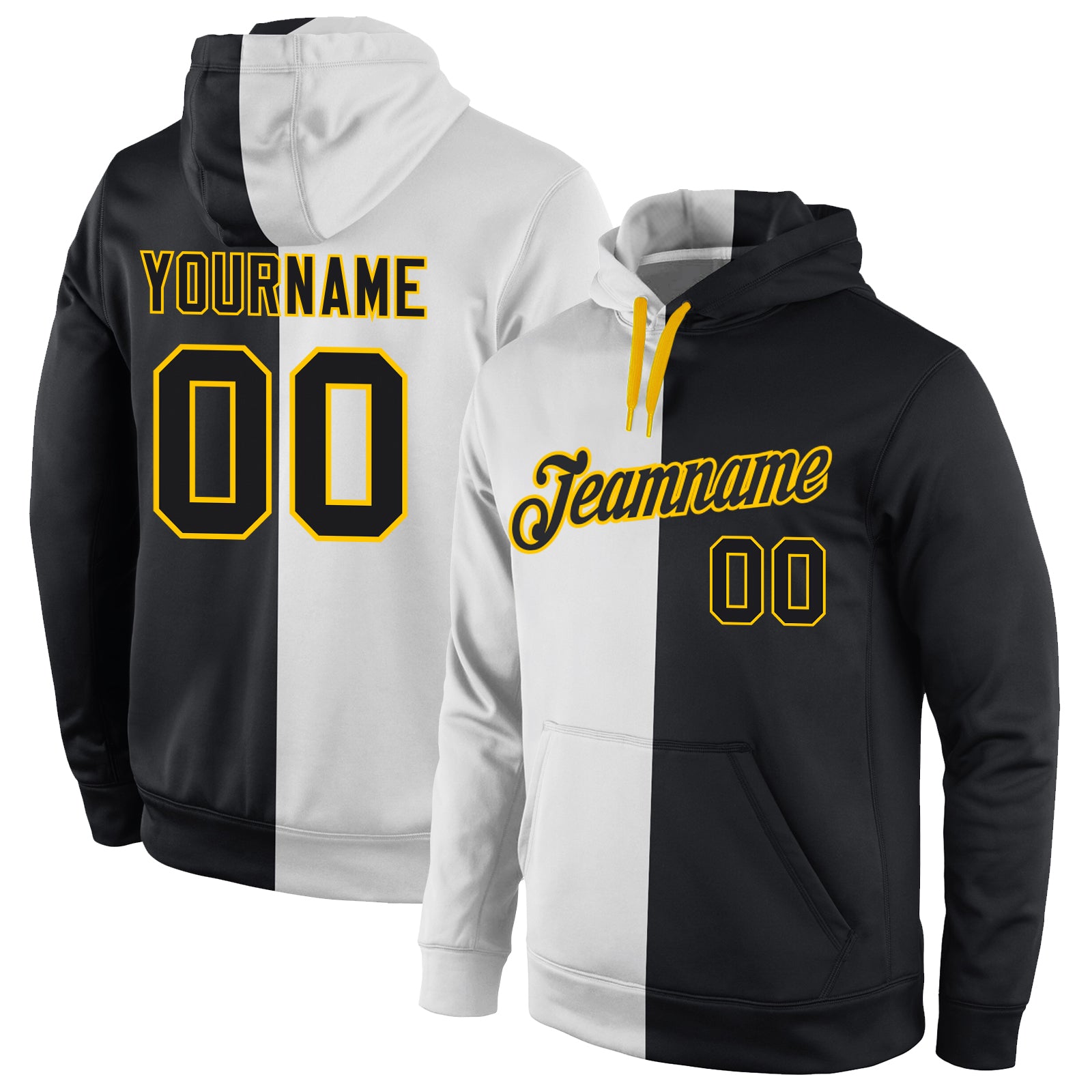 Custom Stitched White Black-Gold Split Fashion Sports Pullover Sweatshirt Hoodie