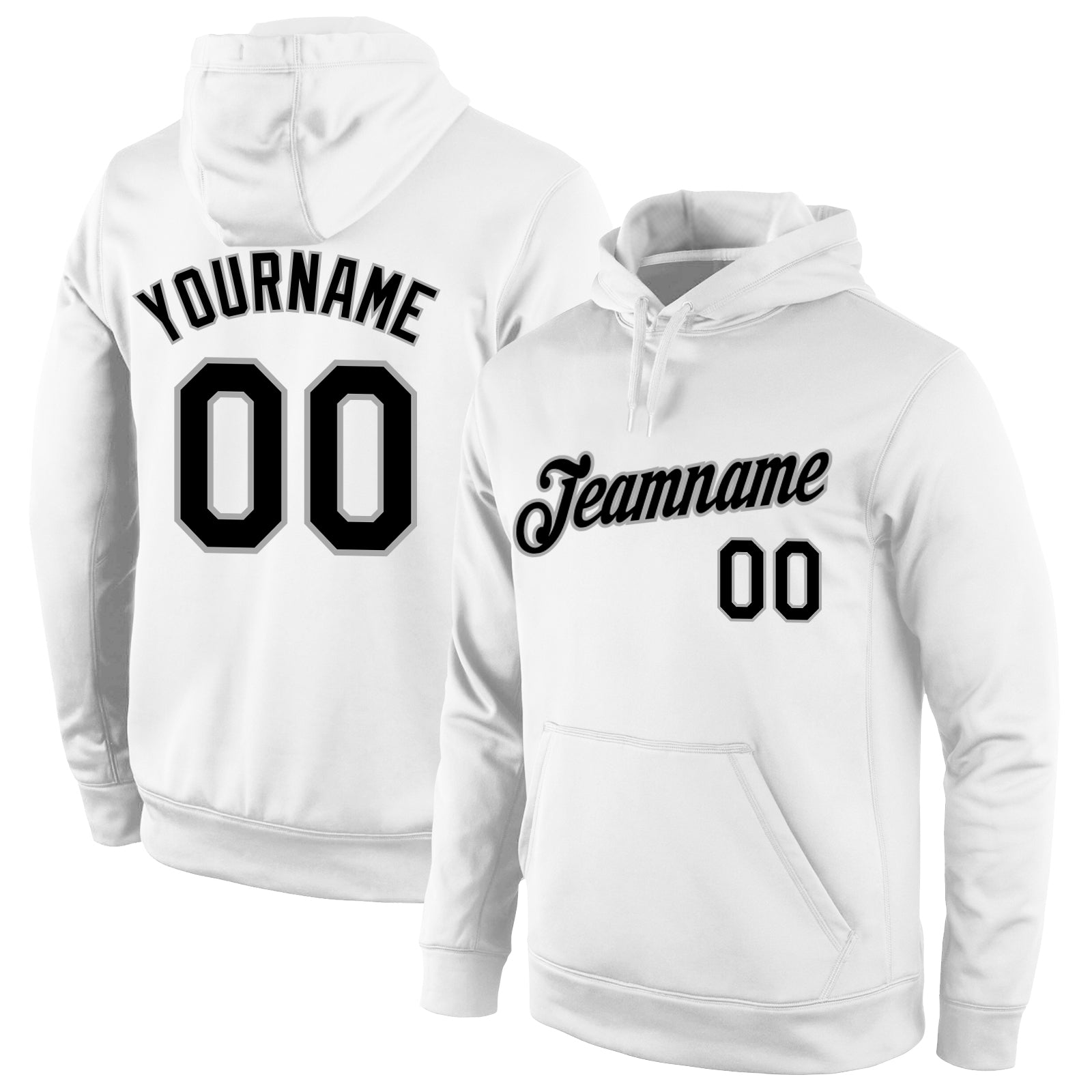 Custom Stitched White Black-Gray Sports Pullover Sweatshirt Hoodie