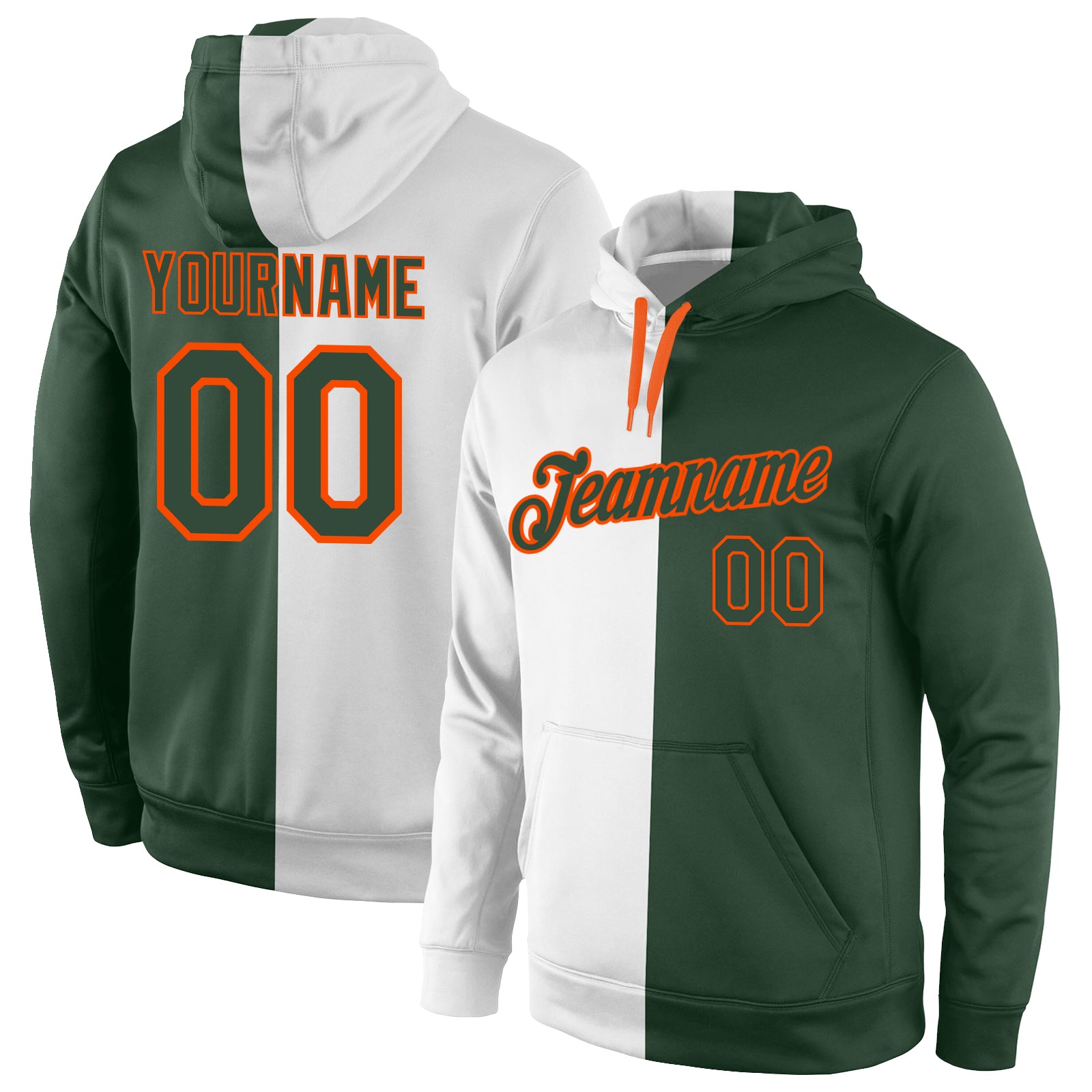 Custom Stitched White Green-Orange Split Fashion Sports Pullover Sweatshirt Hoodie