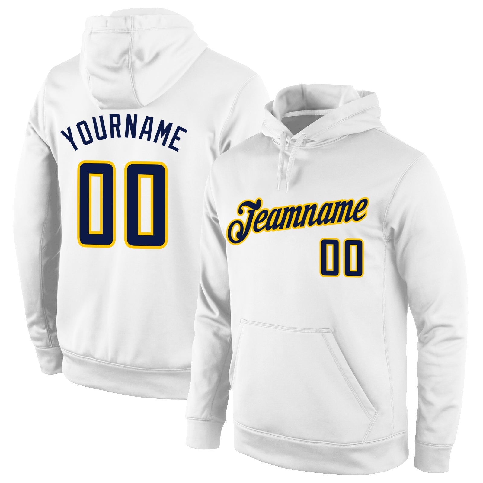 Custom Stitched White Navy-Gold Sports Pullover Sweatshirt Hoodie