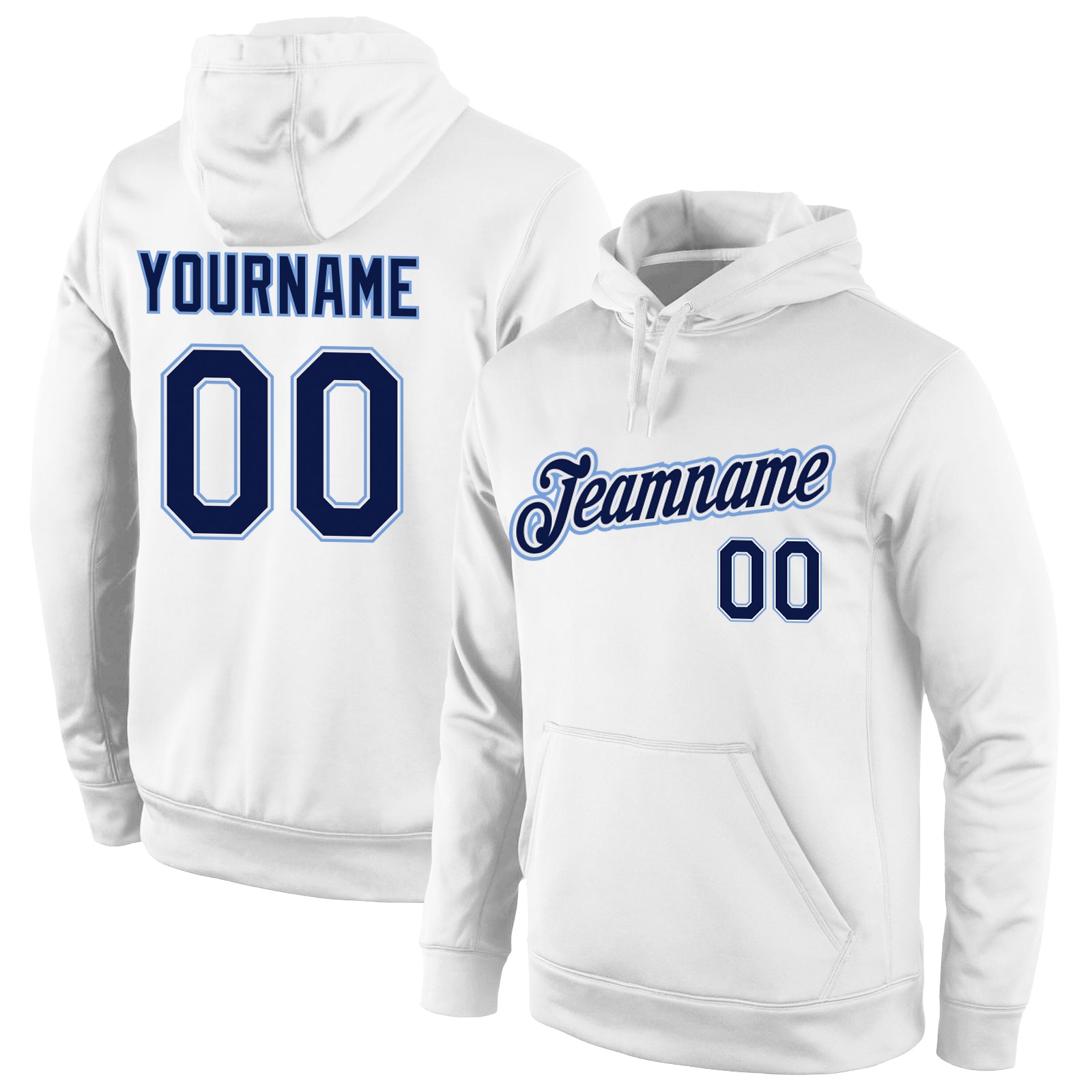 Custom Stitched White Navy-Light Blue Sports Pullover Sweatshirt Hoodie