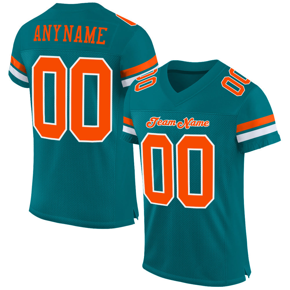 Custom Teal Orange-White Mesh Authentic Football Jersey