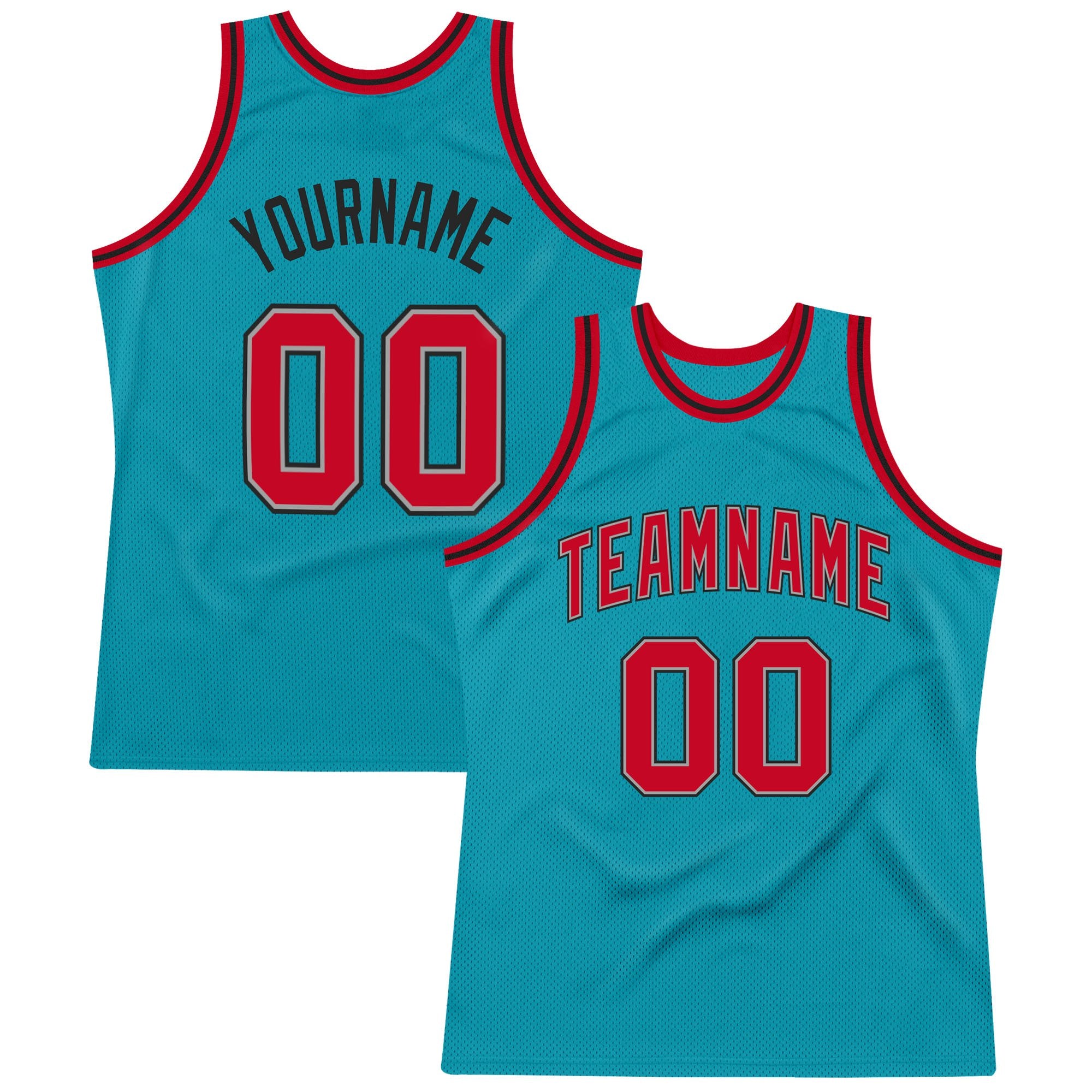 Custom Teal Red-Black Authentic Throwback Basketball Jersey