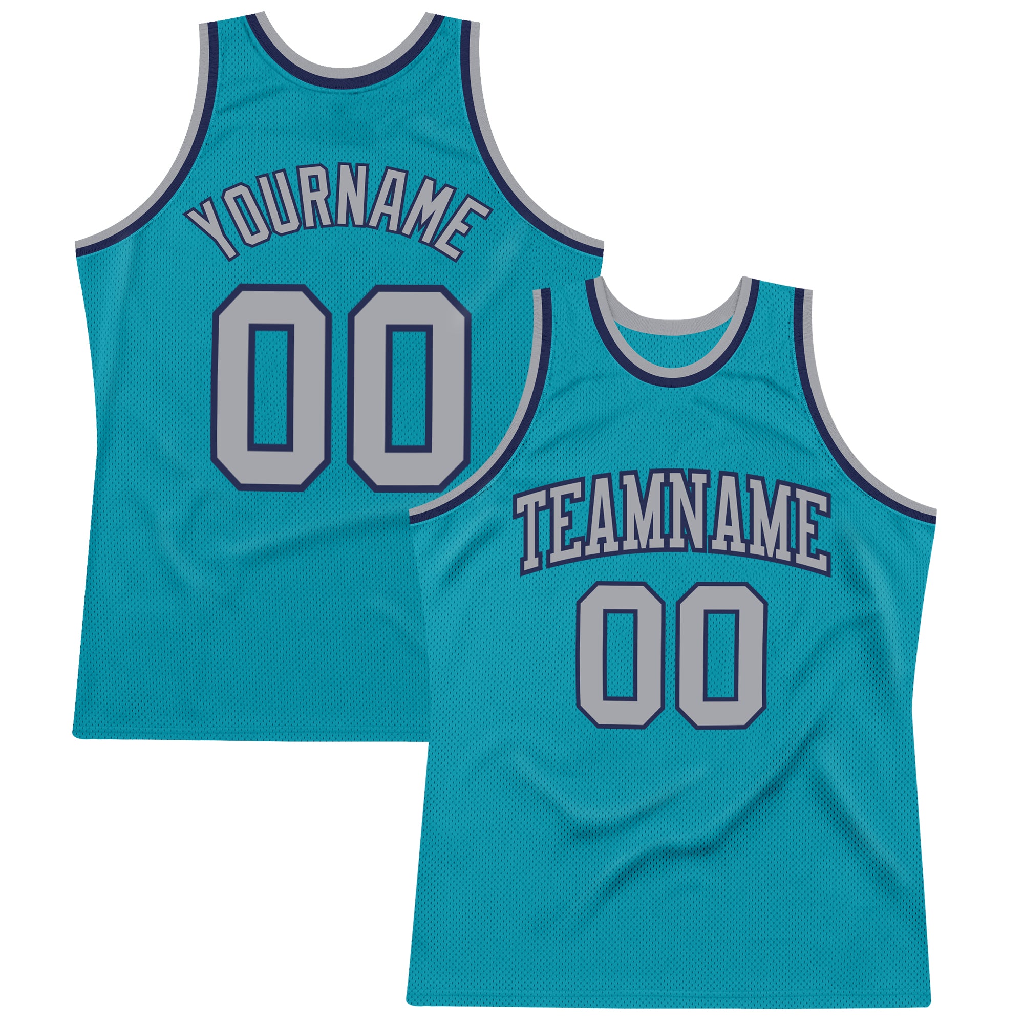 Custom Teal Silver Gray-Navy Authentic Throwback Basketball Jersey