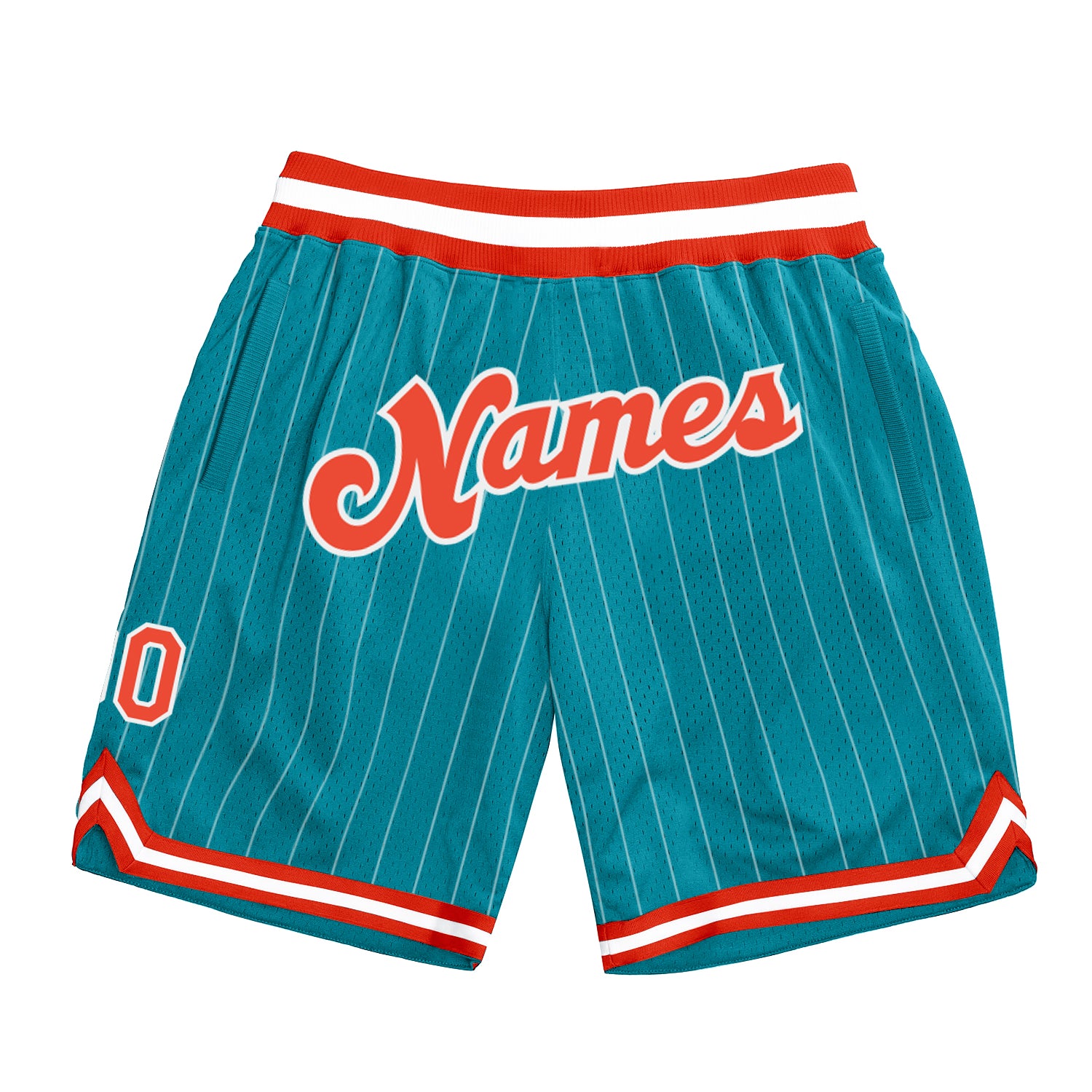 Custom Teal White Pinstripe Orange-White Authentic Basketball Shorts