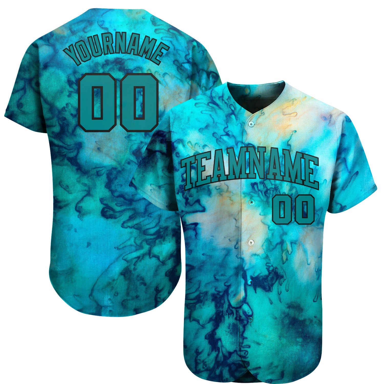 Custom Tie Dye Aqua-Black 3D Authentic Baseball Jersey