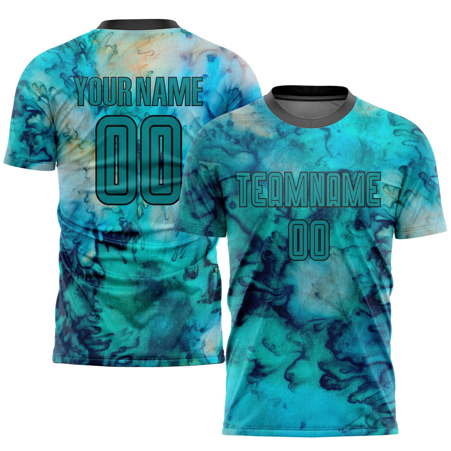 Custom Tie Dye Aqua-Black Sublimation Soccer Uniform Jersey