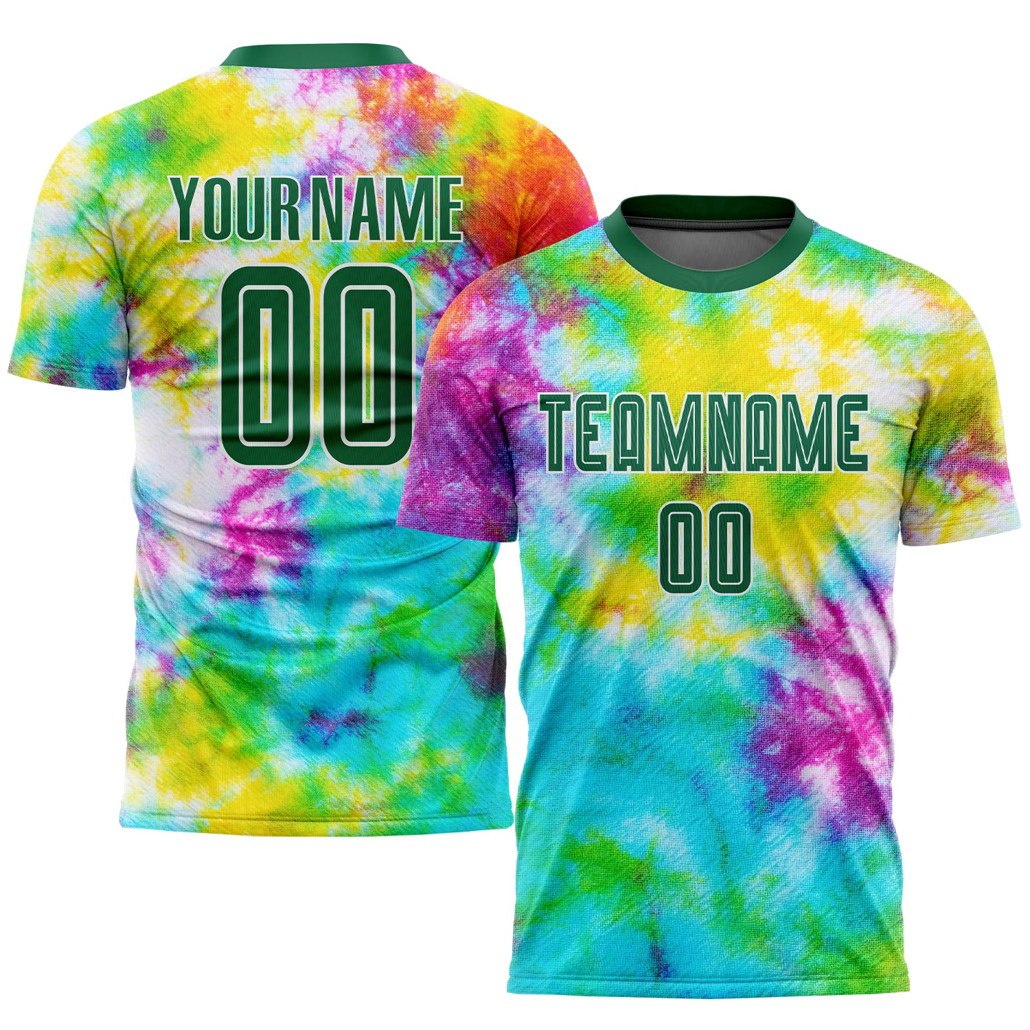 Custom Tie Dye Kelly Green-White Sublimation Soccer Uniform Jersey