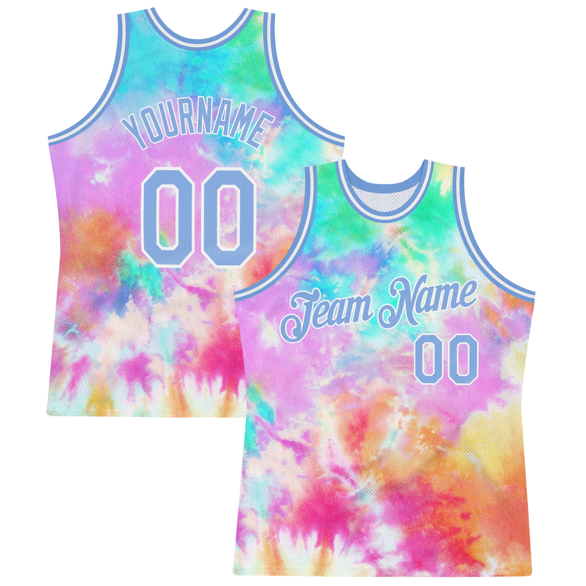 Custom Tie Dye Light Blue-White 3D Pattern Design Authentic Basketball Jersey