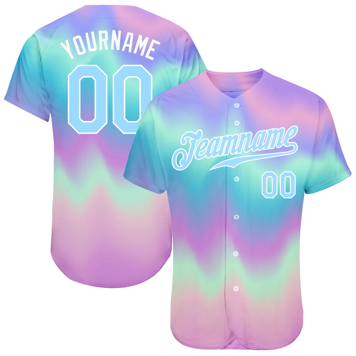 Custom Tie Dye Light Blue-White 3D Authentic Baseball Jersey