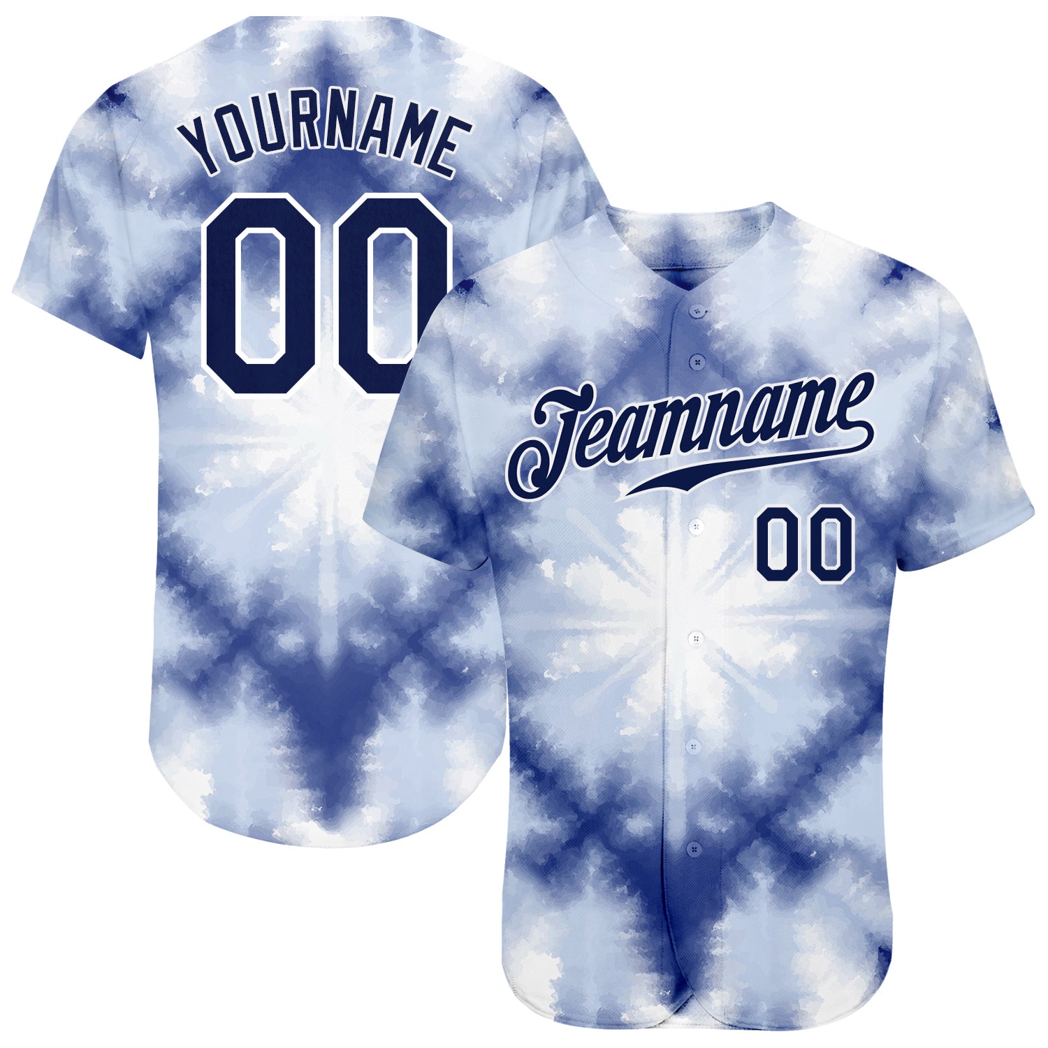 Custom Tie Dye Navy-White 3D Shibori Authentic Baseball Jersey