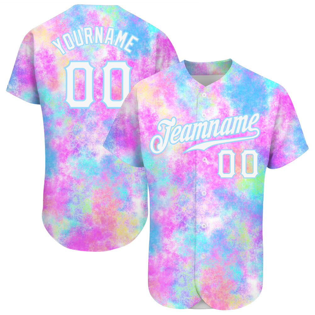 Custom Tie Dye White-Light Blue Watercolor Gradient Authentic Baseball Jersey