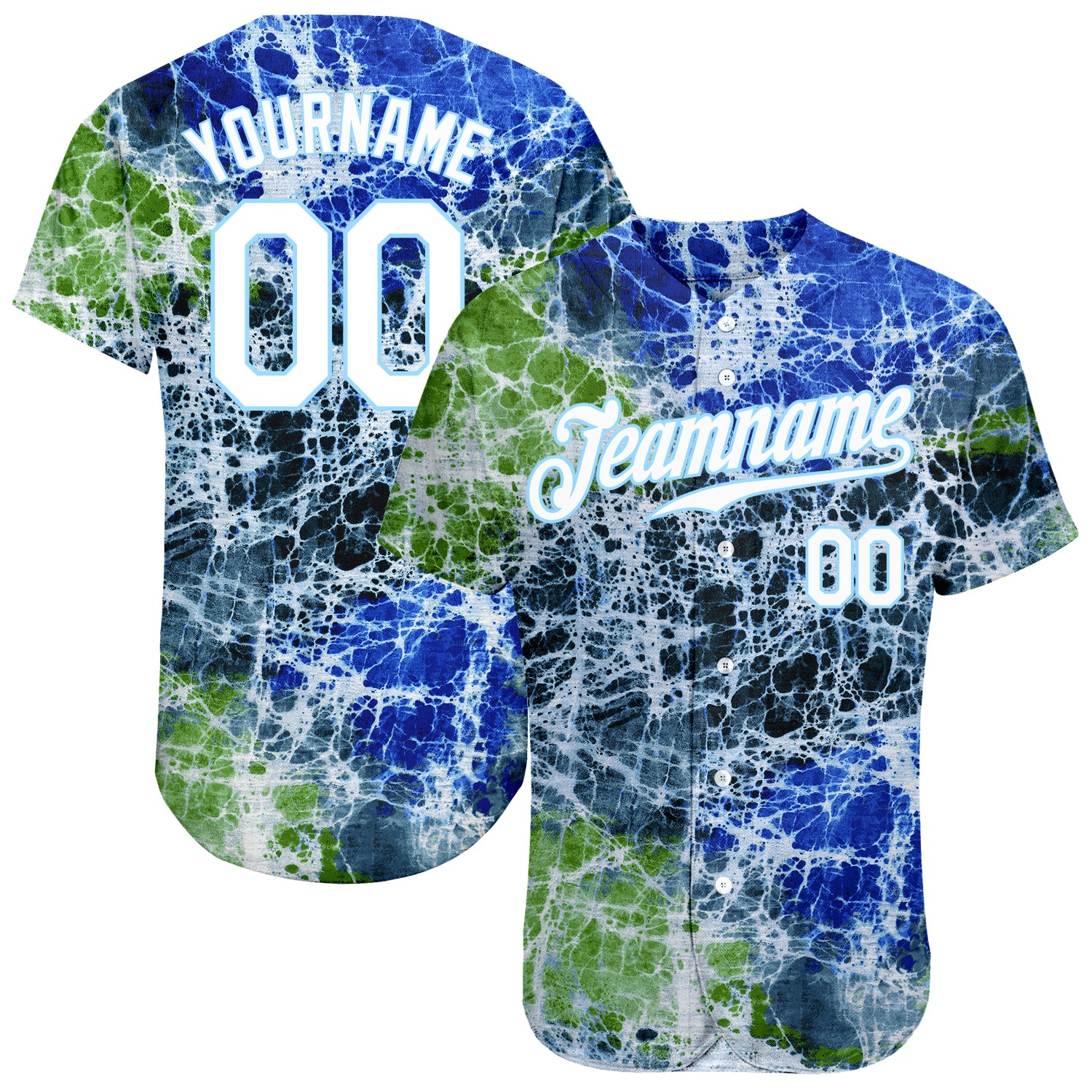 Custom Tie Dye White-Light Blue 3D Authentic Baseball Jersey