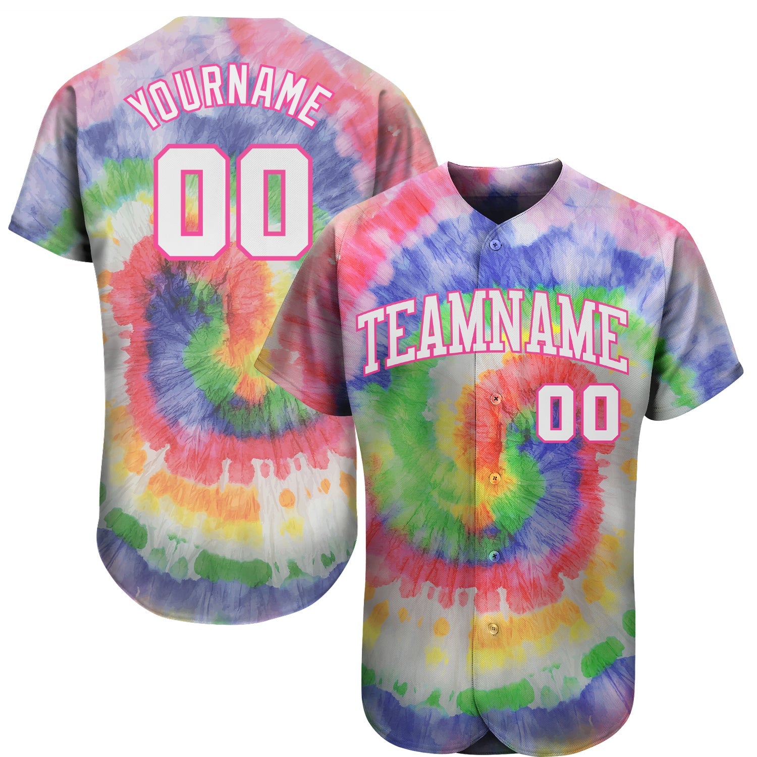 Custom Tie Dye White-Pink 3D Authentic Baseball Jersey