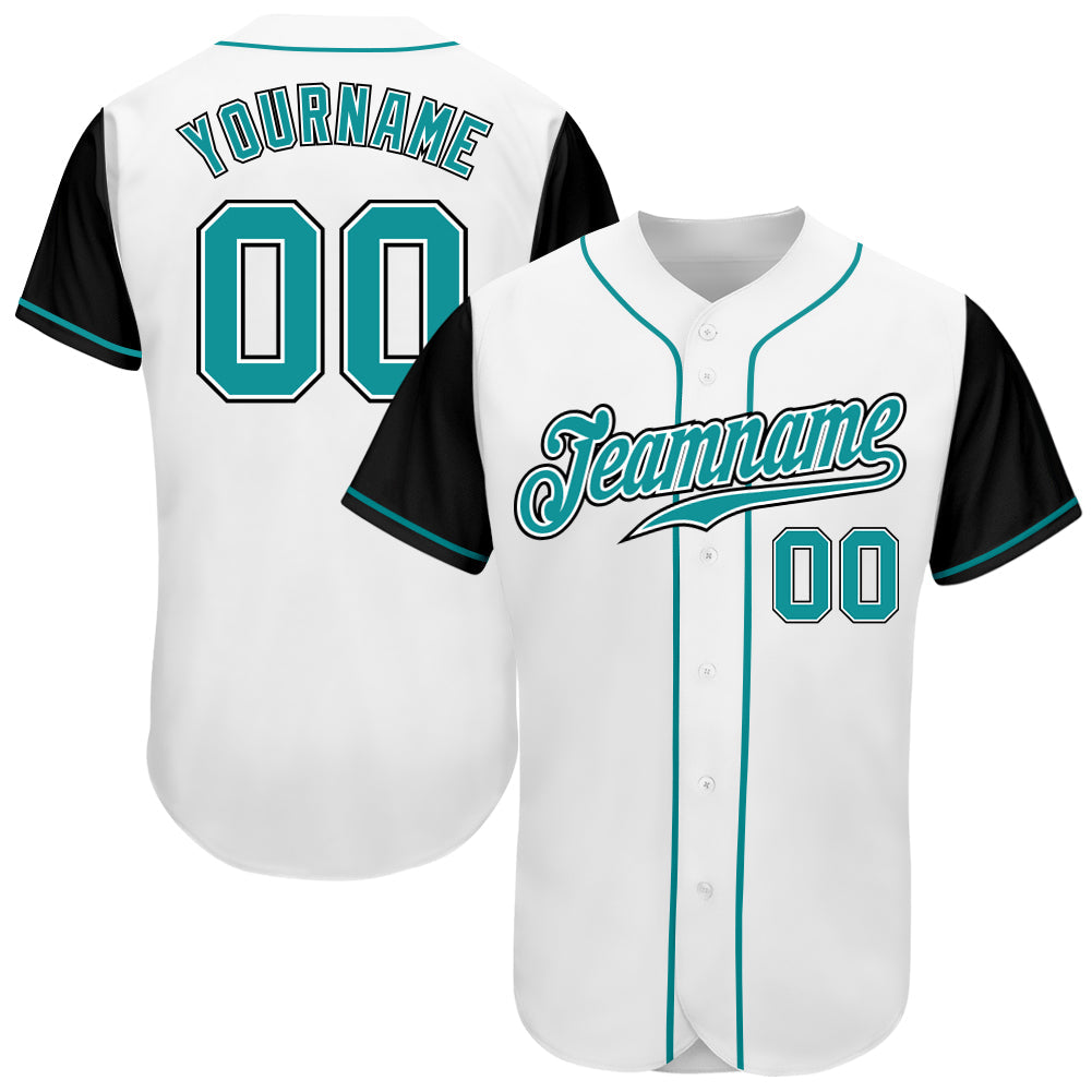 Custom White Aqua-Black Authentic Two Tone Baseball Jersey