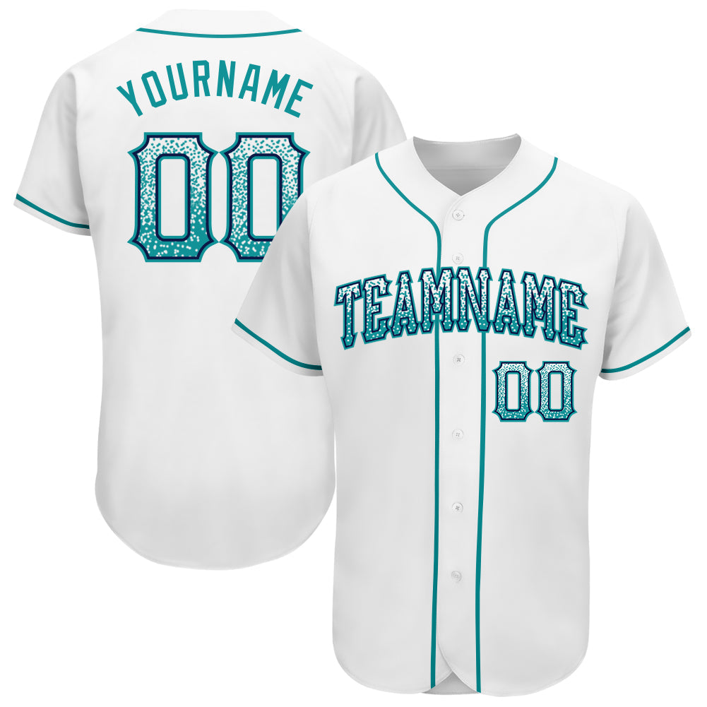 Custom White Aqua-Navy Authentic Drift Fashion Baseball Jersey