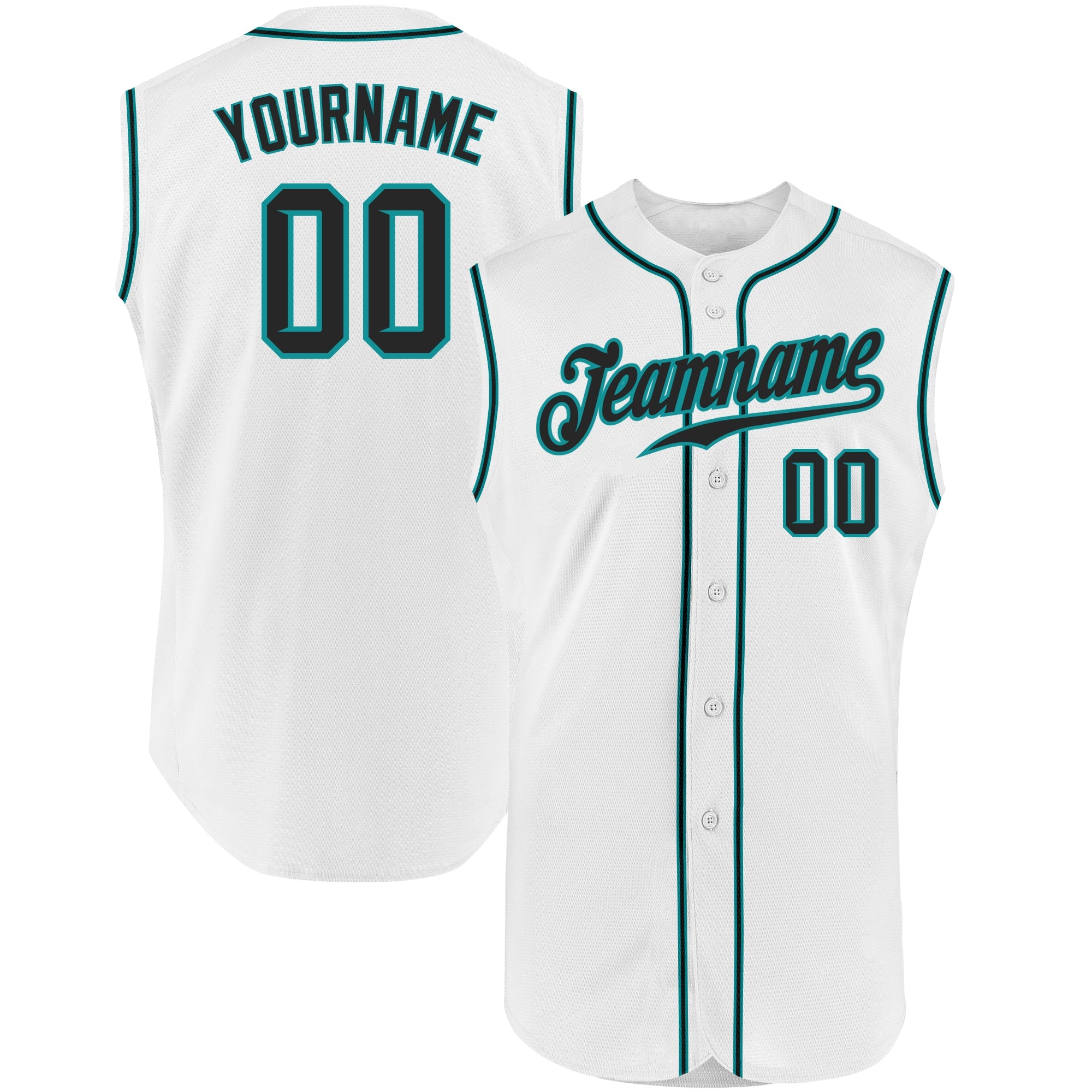 Custom White Black-Aqua Authentic Sleeveless Baseball Jersey