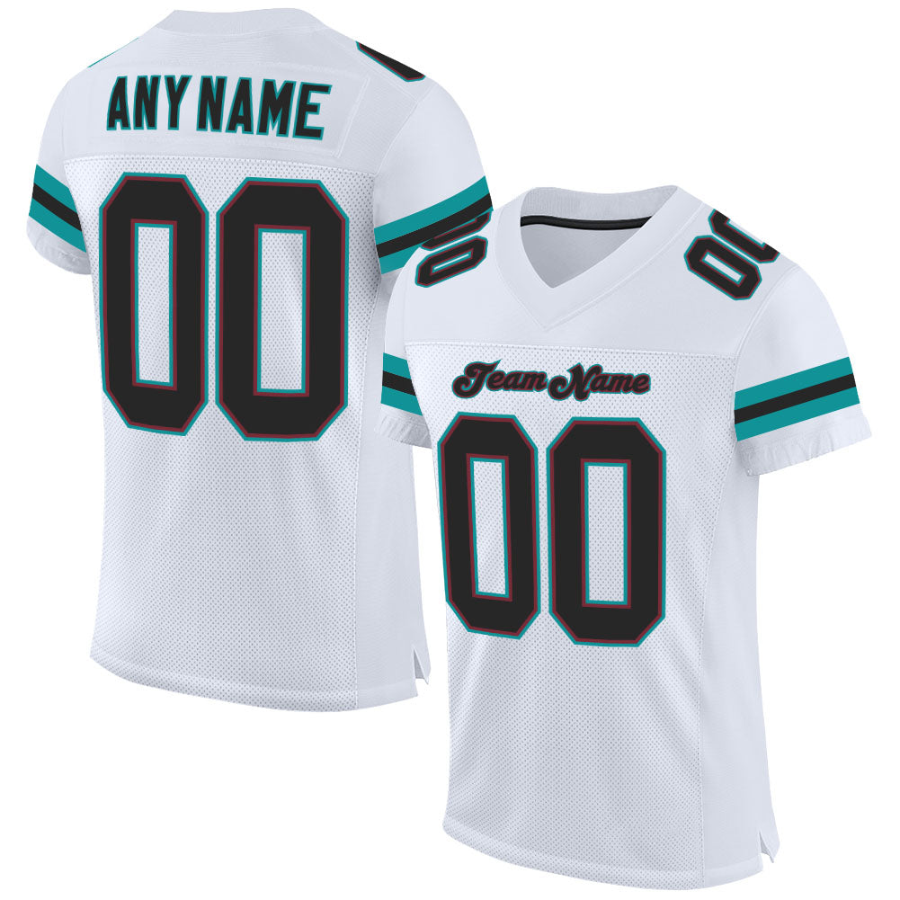 Custom White Black-Aqua Mesh Authentic Football Jersey