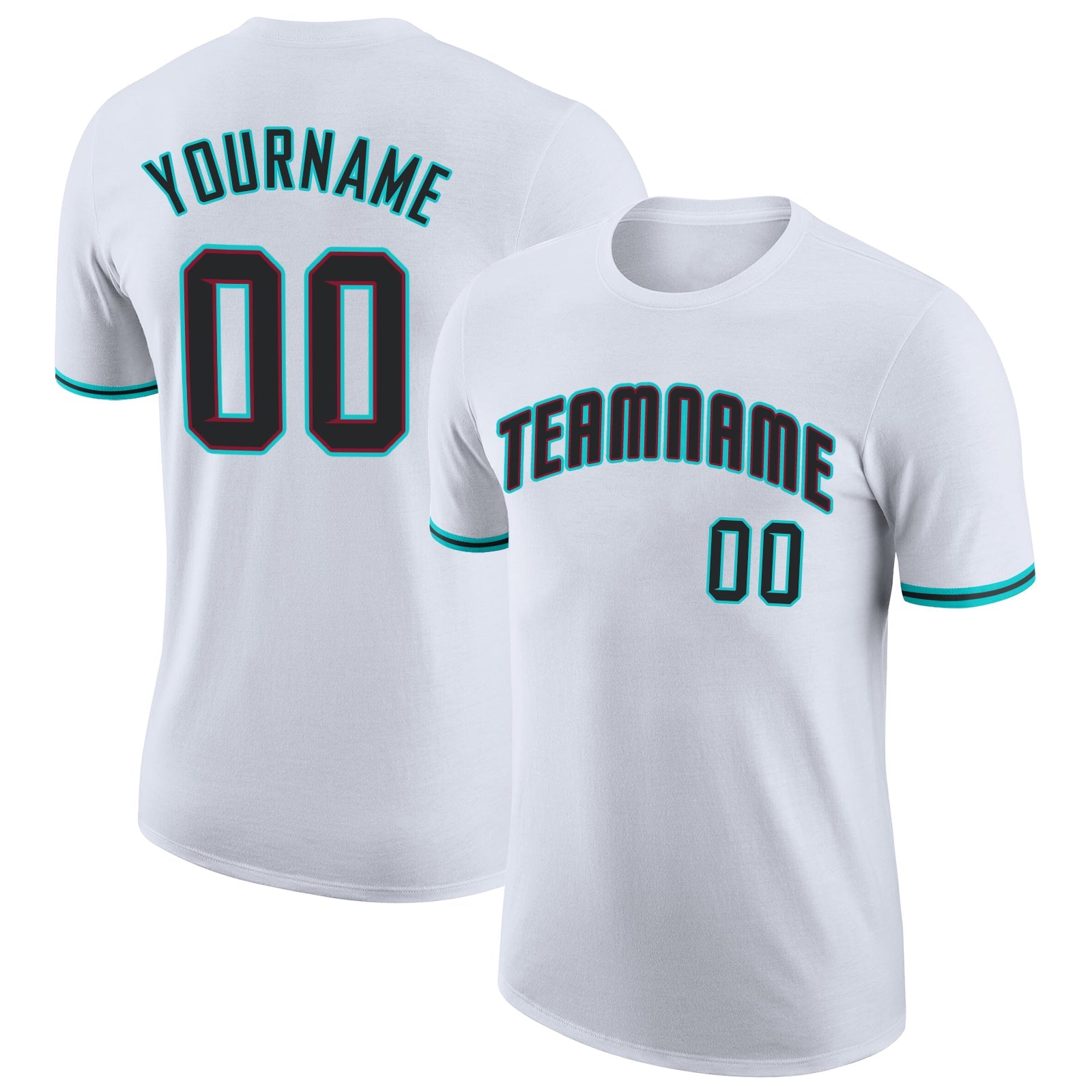 Custom White Black-Aqua Performance T-Shirt