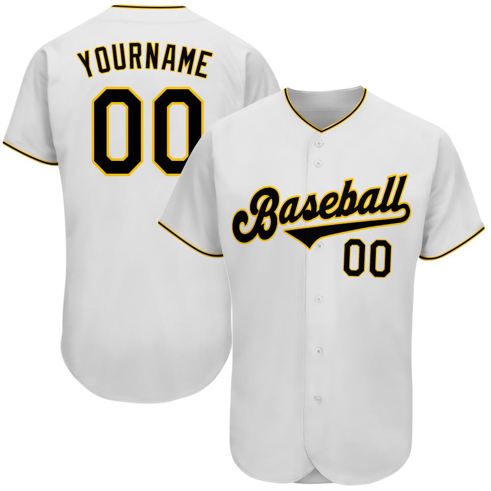 Custom White Black-Gold Authentic Baseball Jersey