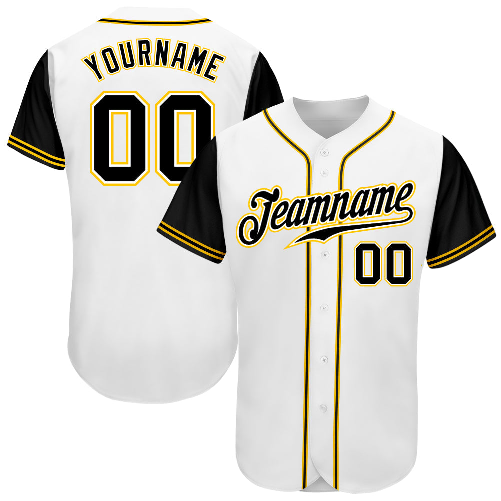 Custom White Black-Gold Authentic Two Tone Baseball Jersey