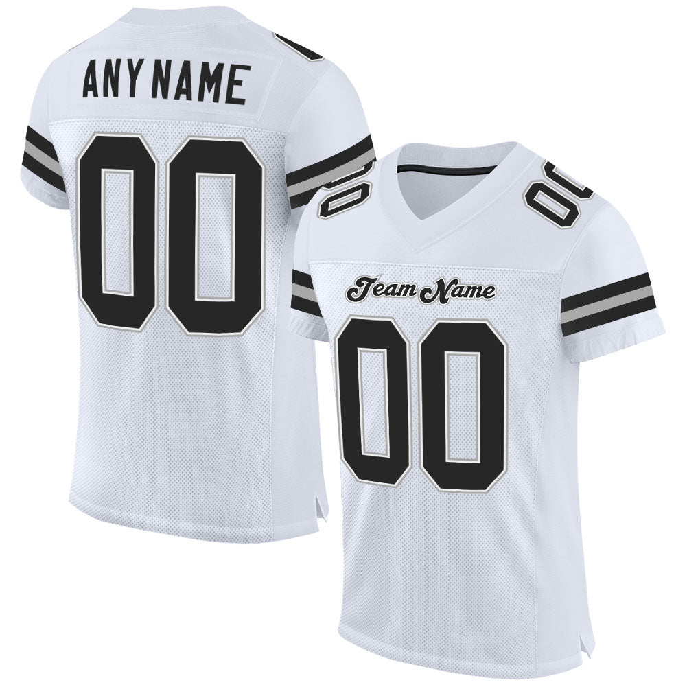 Custom White Black-Gray Mesh Authentic Football Jersey