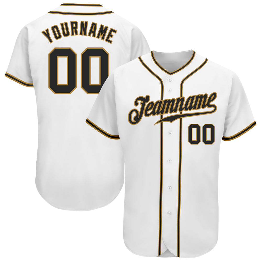 Custom White Black-Old Gold Authentic Baseball Jersey