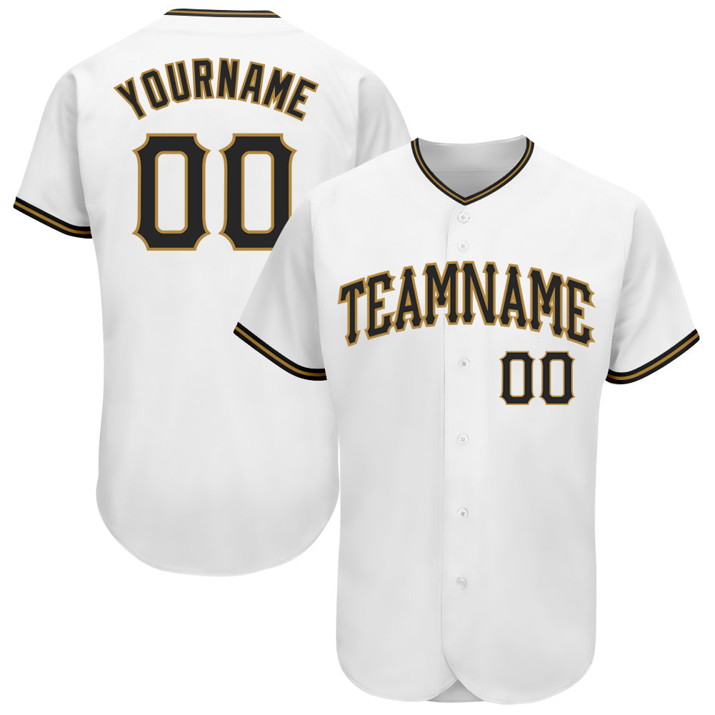 Custom White Black-Old Gold Authentic Baseball Jersey