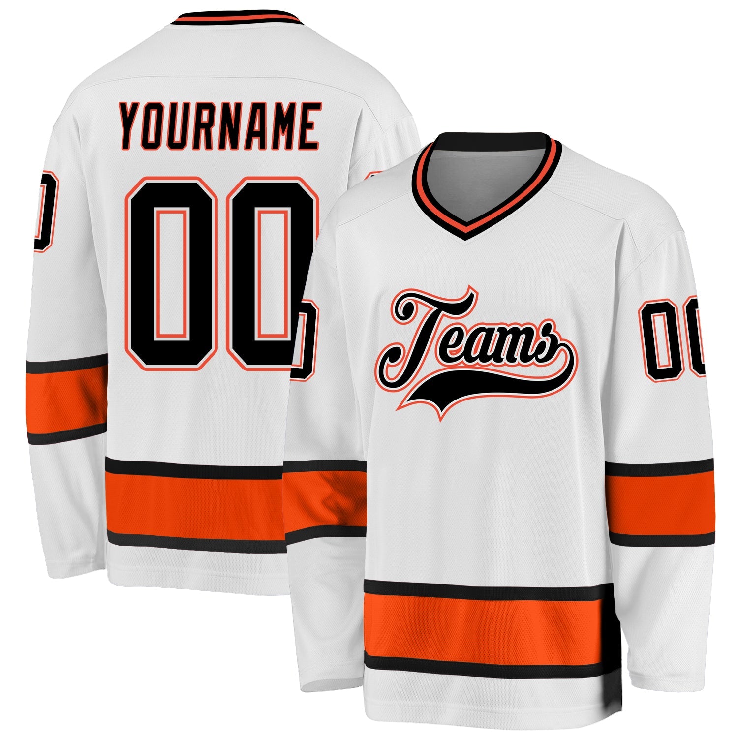 Custom White Black-Orange Hockey Jersey