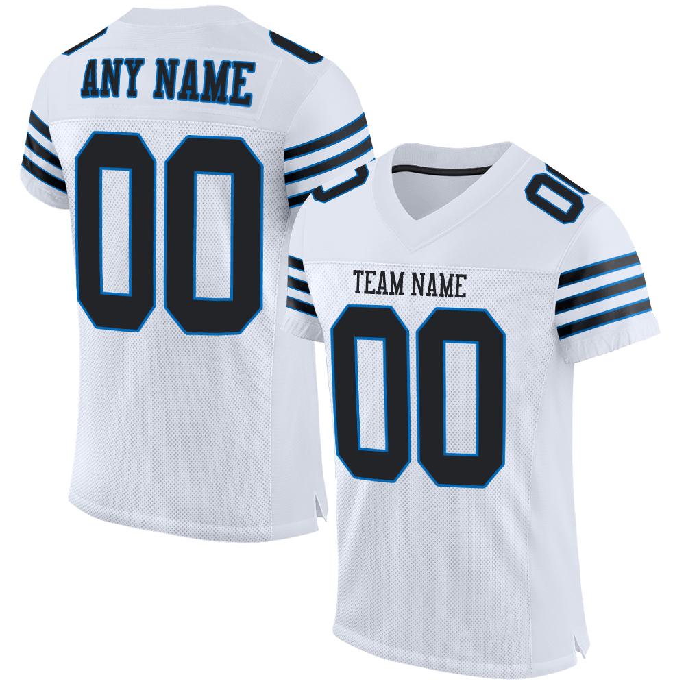 Custom White Black-Panther Blue Mesh Authentic Football Jersey