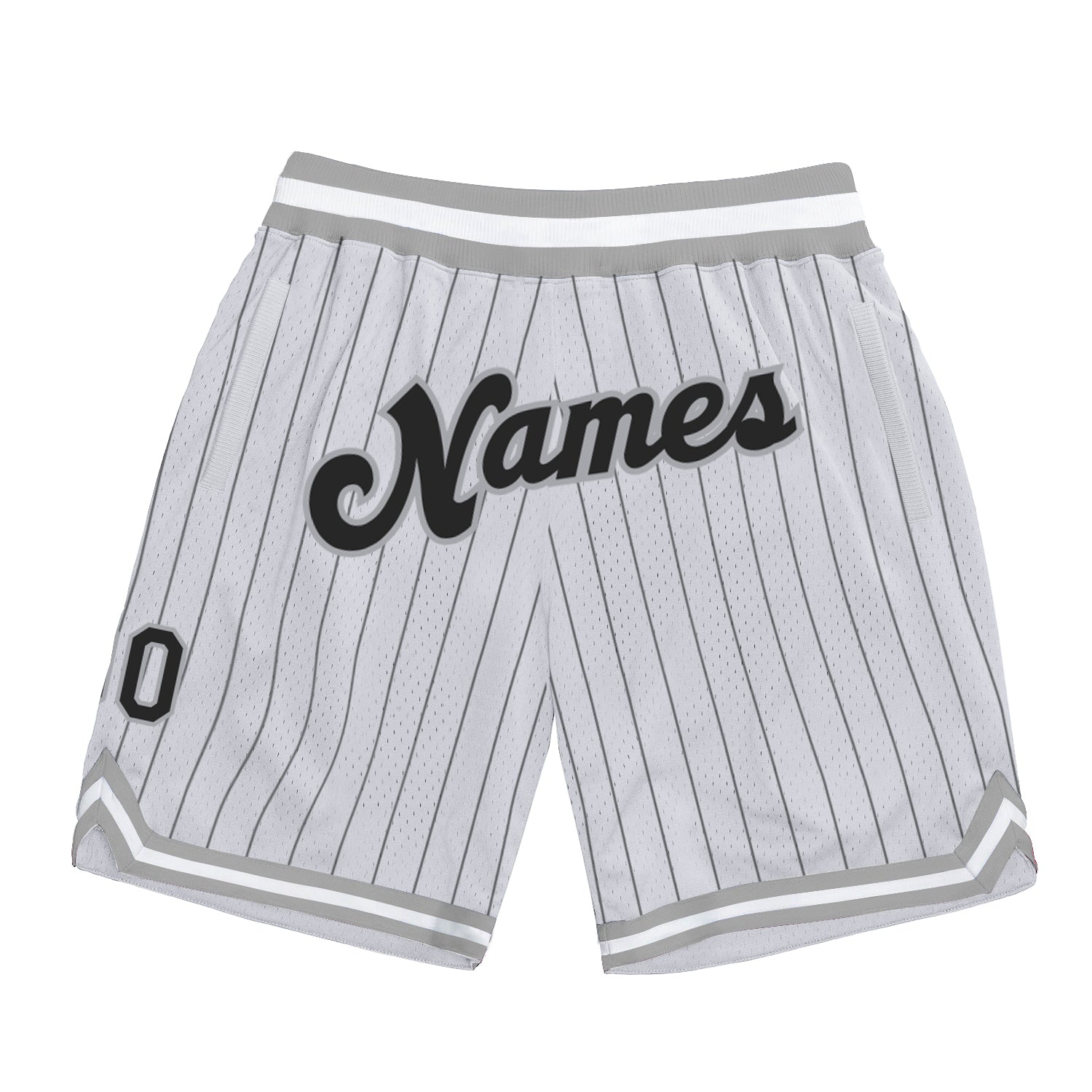 Custom White Black Pinstripe Black-Silver Gray Authentic Basketball Shorts