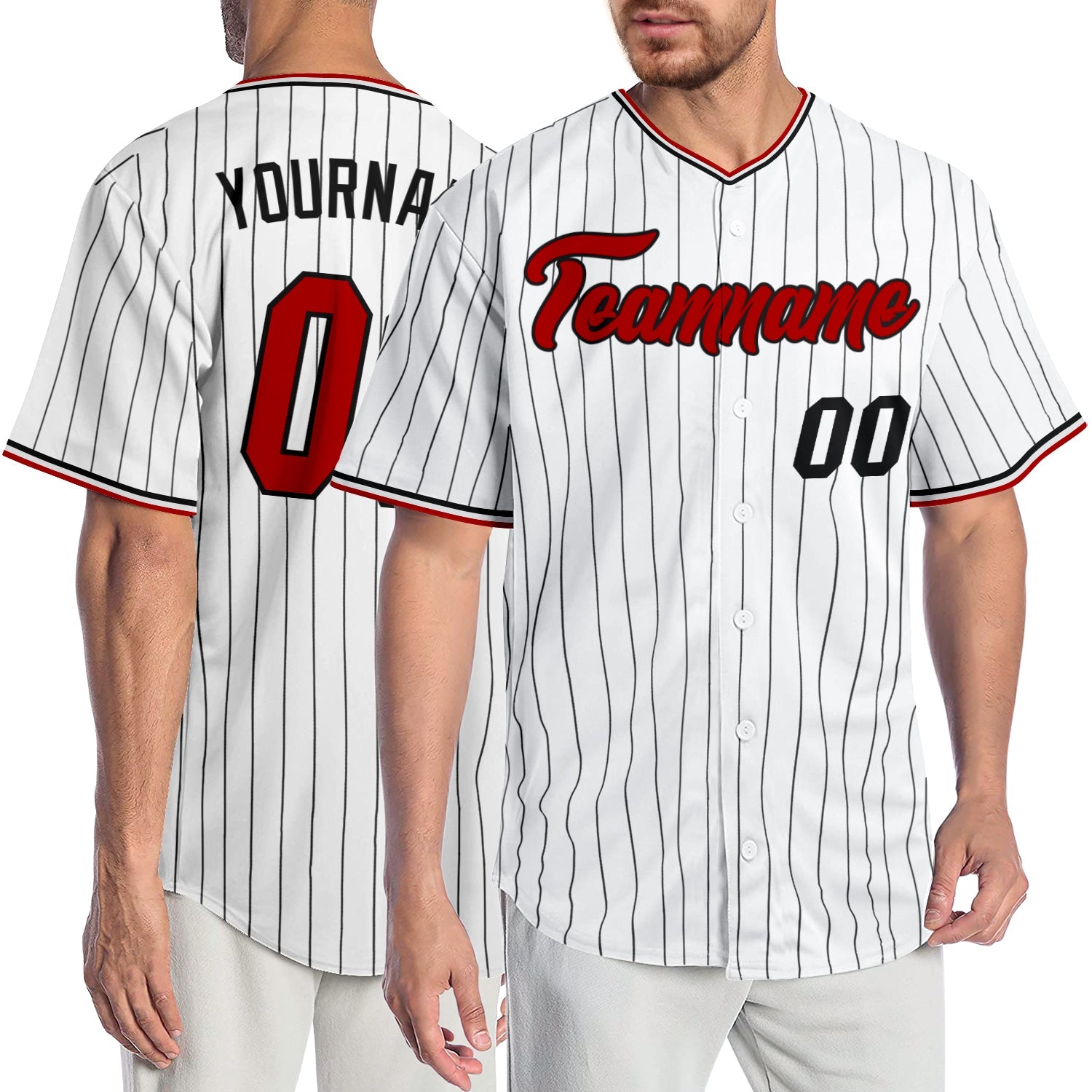 Custom White Black Pinstripe Red-Black Authentic Baseball Jersey