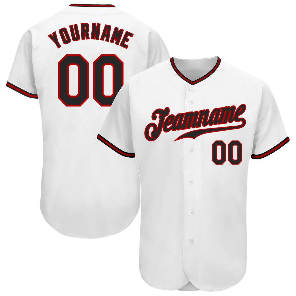 Custom White Black-Red Authentic Baseball Jersey