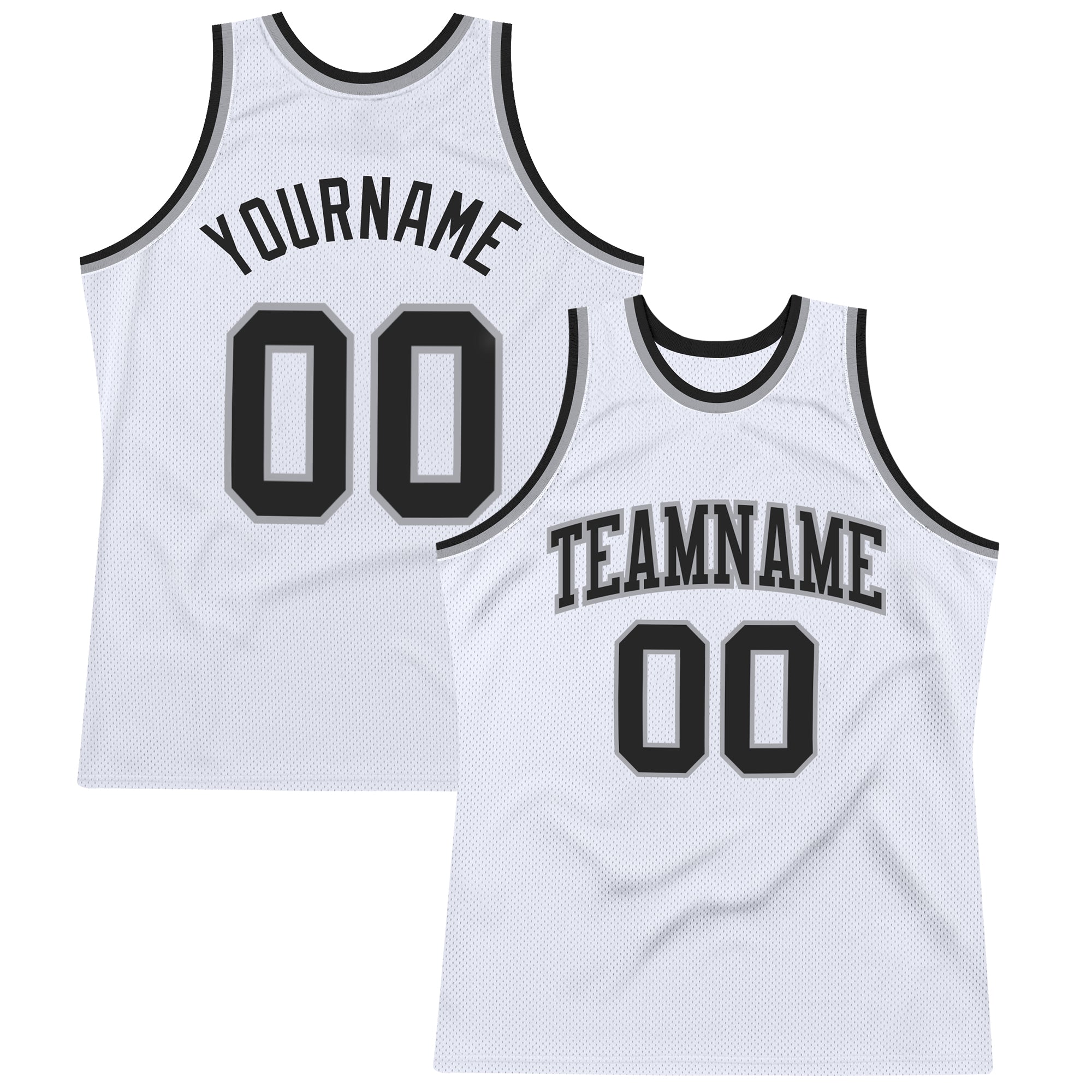 Custom White Black-Silver Gray Authentic Throwback Basketball Jersey