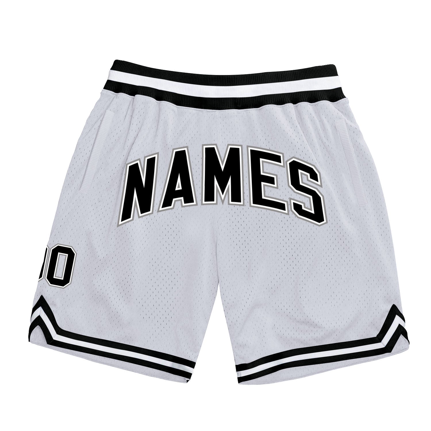 Custom White Black-Silver Gray Authentic Throwback Basketball Shorts