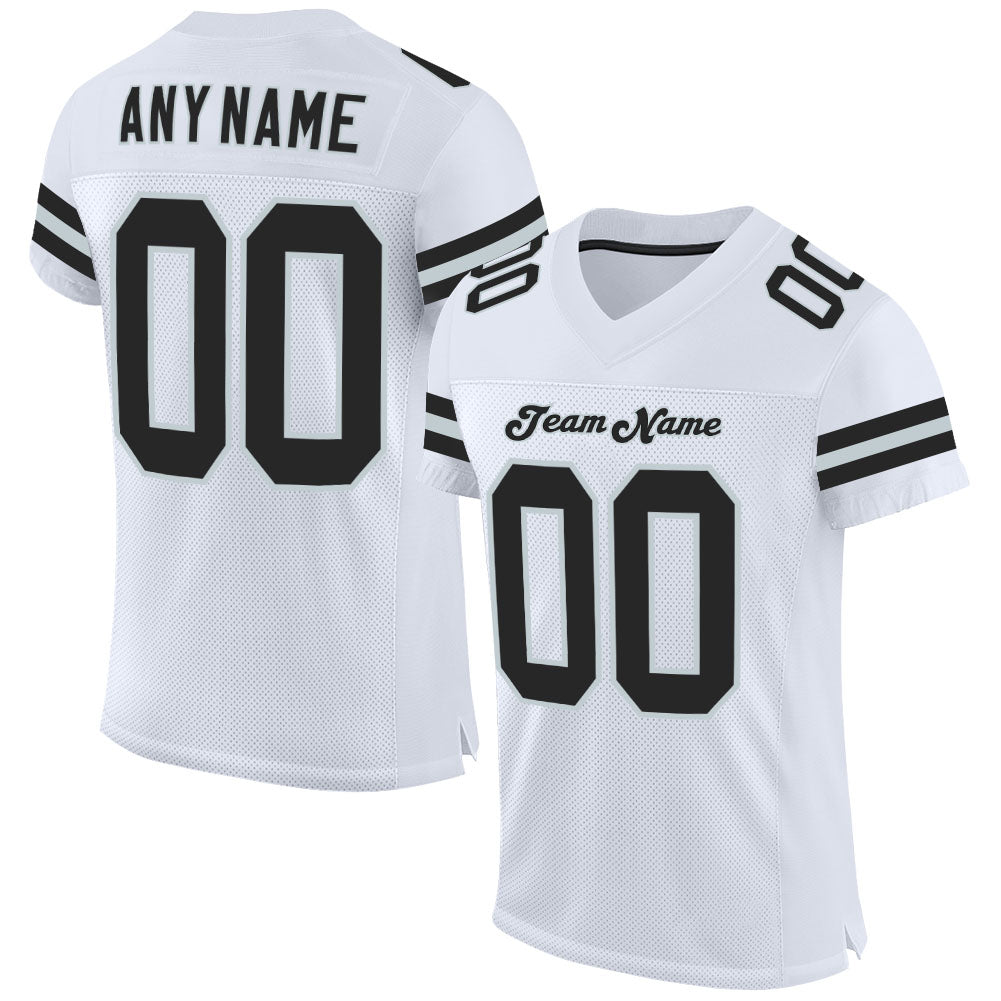 Custom White Black-Silver Mesh Authentic Football Jersey