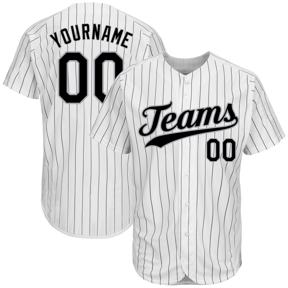 Custom White Black Pinstripe Black-Gray Authentic Baseball Jersey