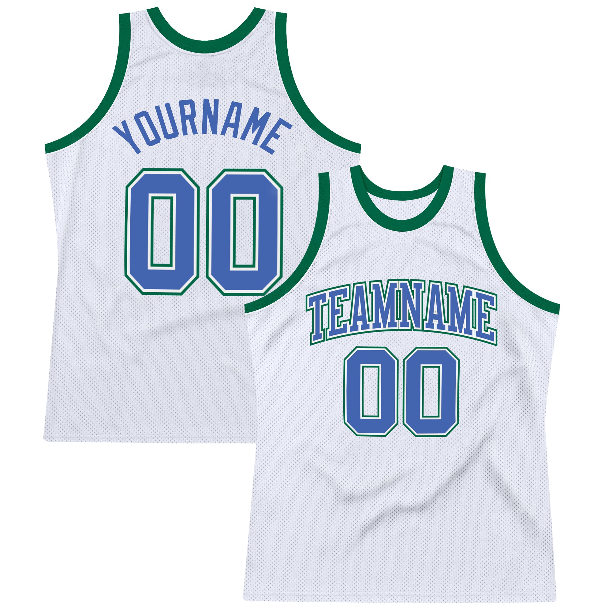 Custom White Blue-Kelly Green Authentic Throwback Basketball Jersey