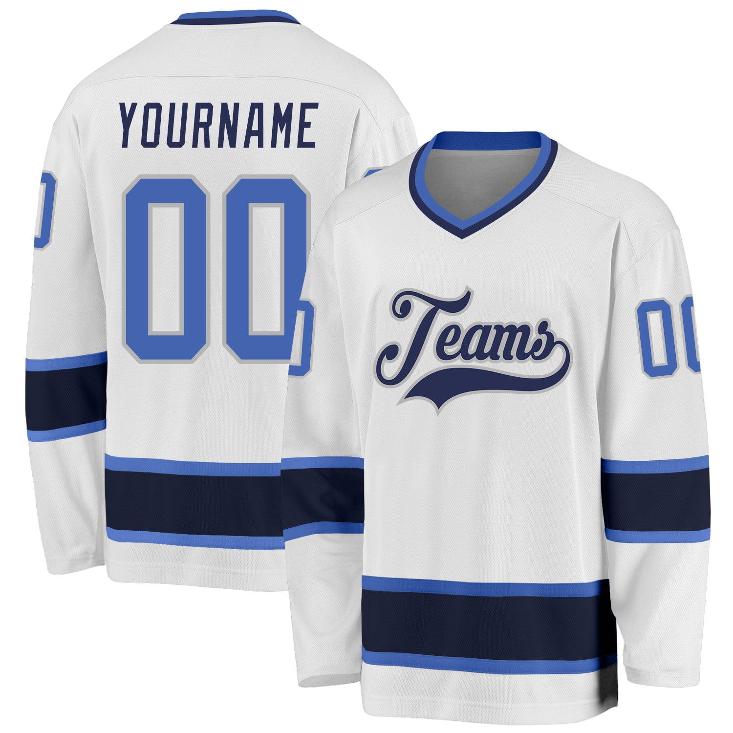 Custom White Blue-Navy Hockey Jersey