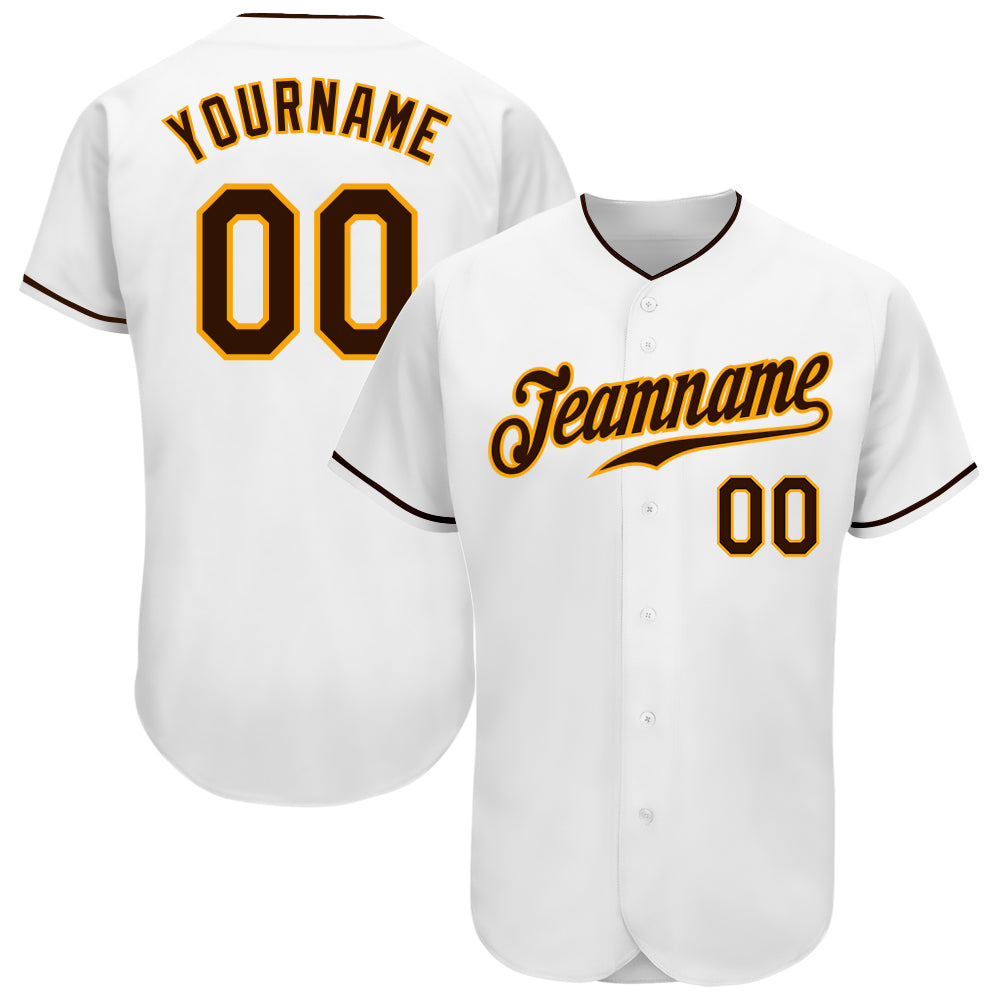 Custom White Brown-Gold Authentic Baseball Jersey